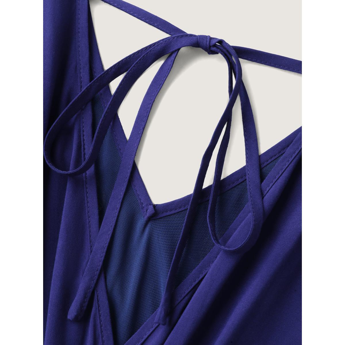 Plus Size Indigo Rayon Floral Embroidery Stretchy Waist Jumpsuit Women Boho Sleeveless V-neck Vacation Loose Jumpsuits BloomChic 28/5X Product Image