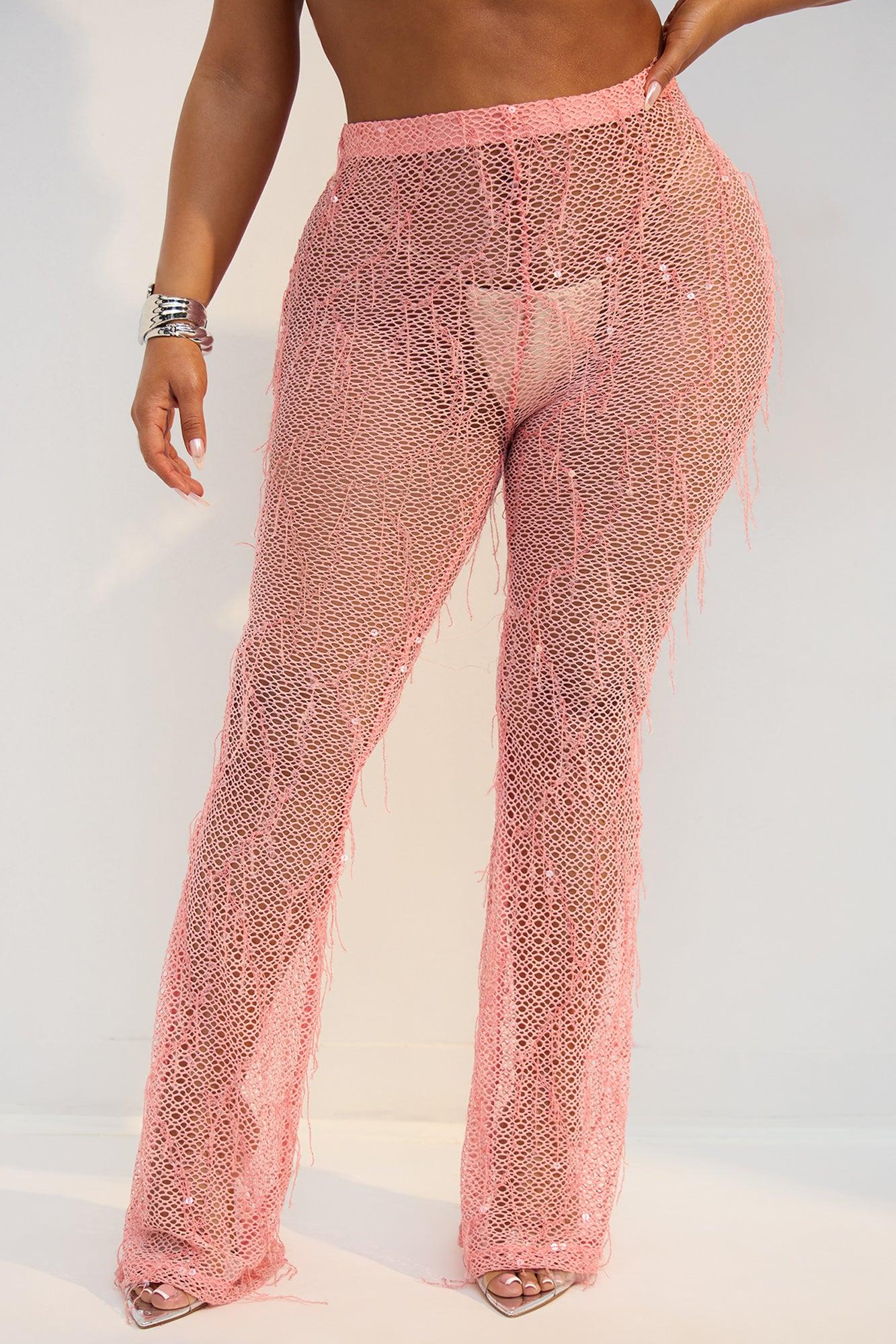 Drinks On Me Sequin Cover Up Pants - Coral Product Image