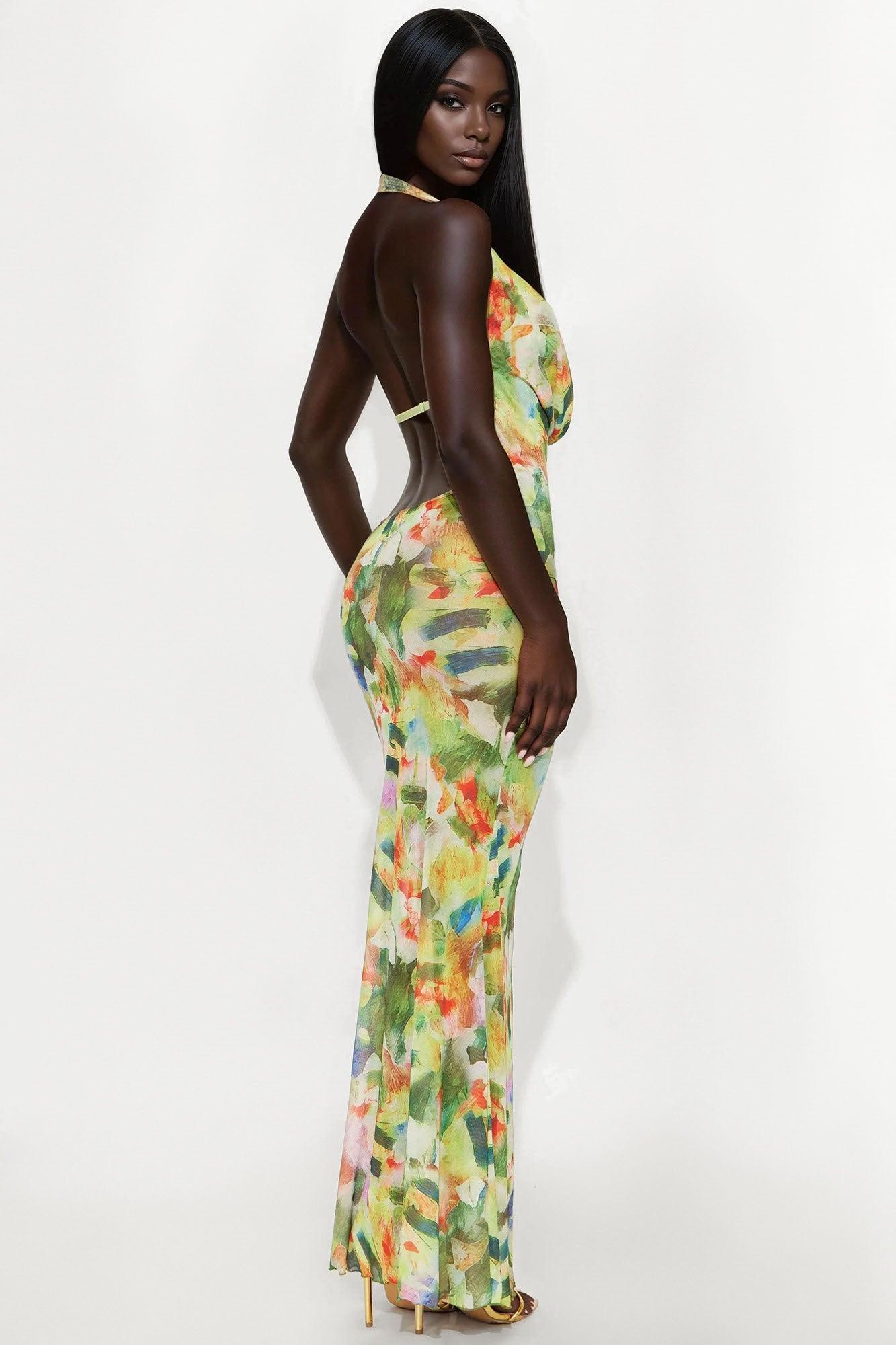 Mariposa Mesh Maxi Dress - Green/combo Female Product Image