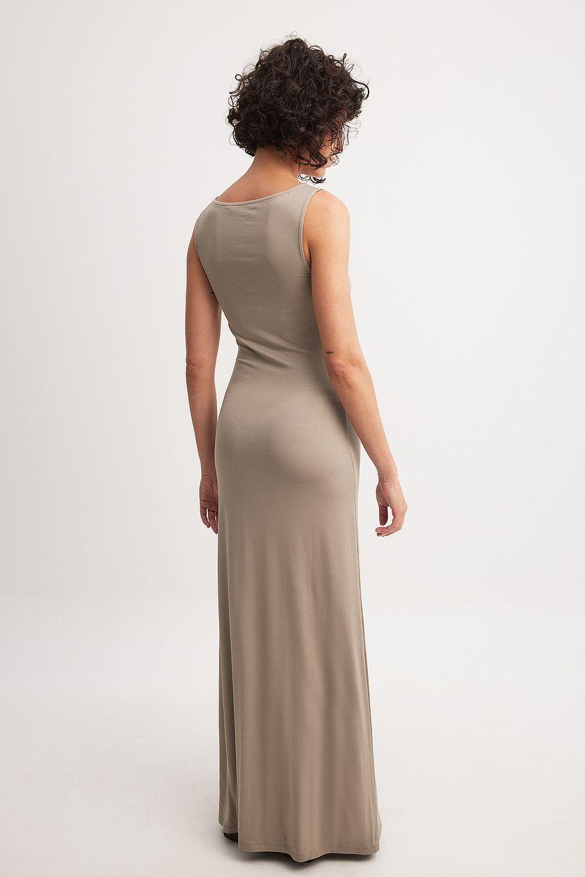 Soft Line Boat Neck Sleeveless Maxi Dress Product Image