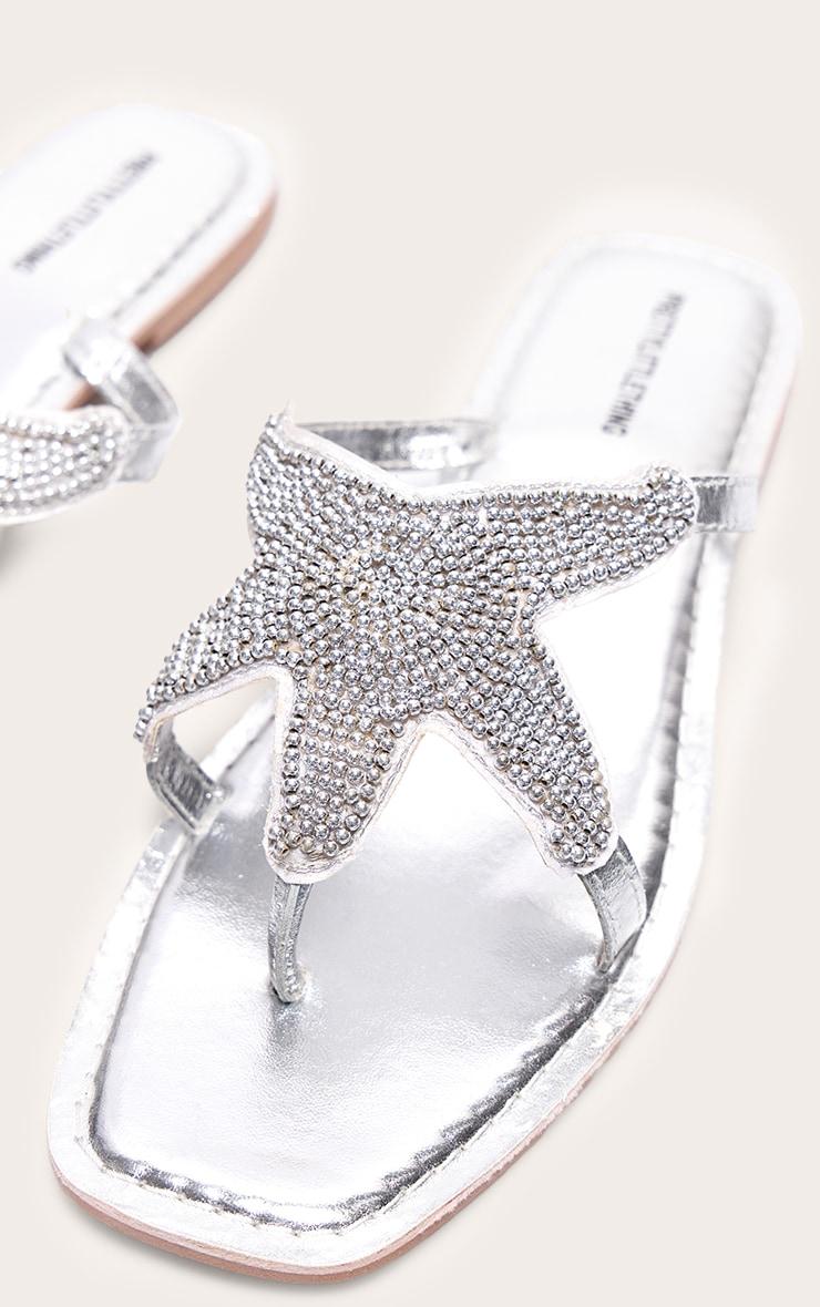 Silver Beaded Star Toe Thong Sandals Product Image