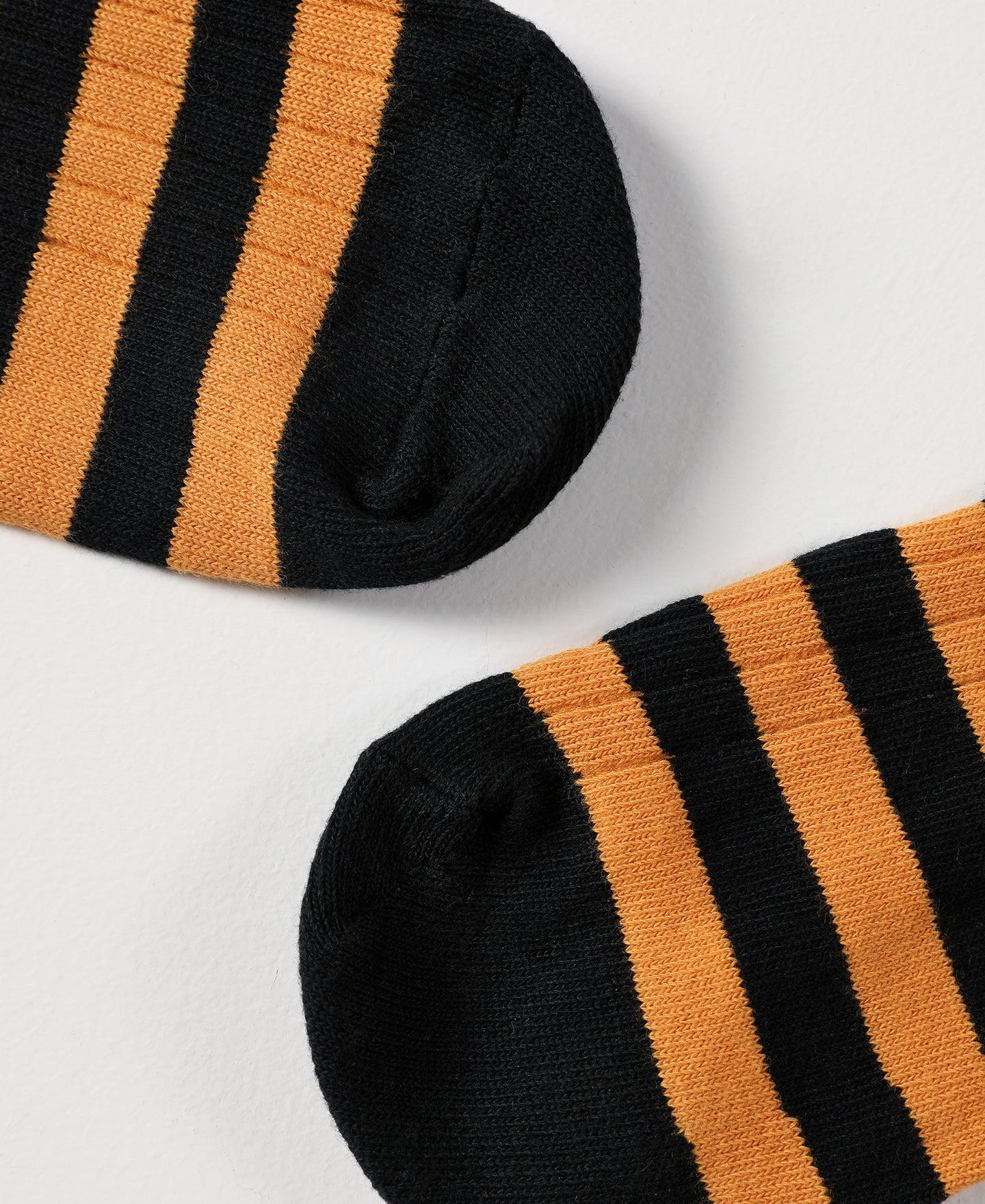 Retro Striped Cotton Socks - Black/Orange Product Image