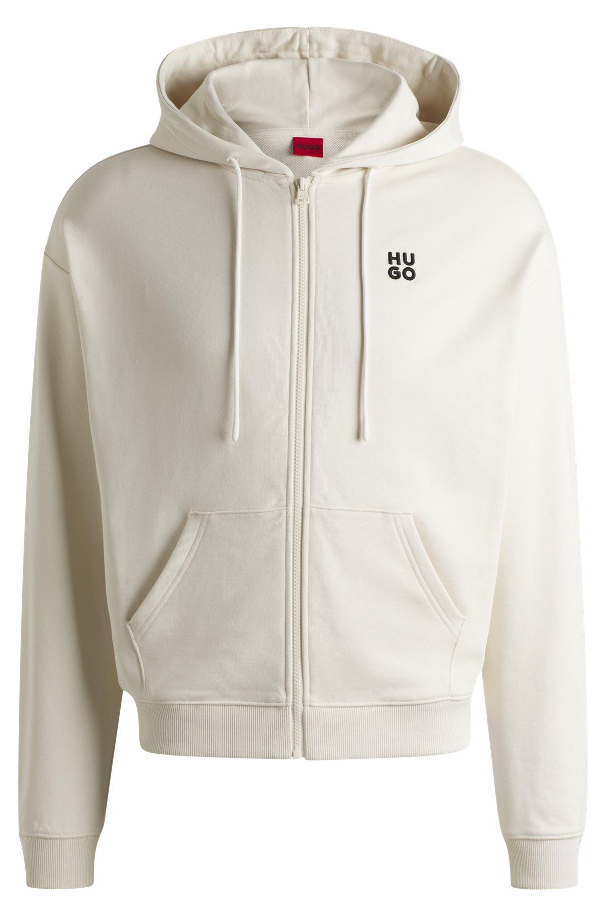 Cotton-terry zip-up hoodie with embroidered stacked logo Product Image