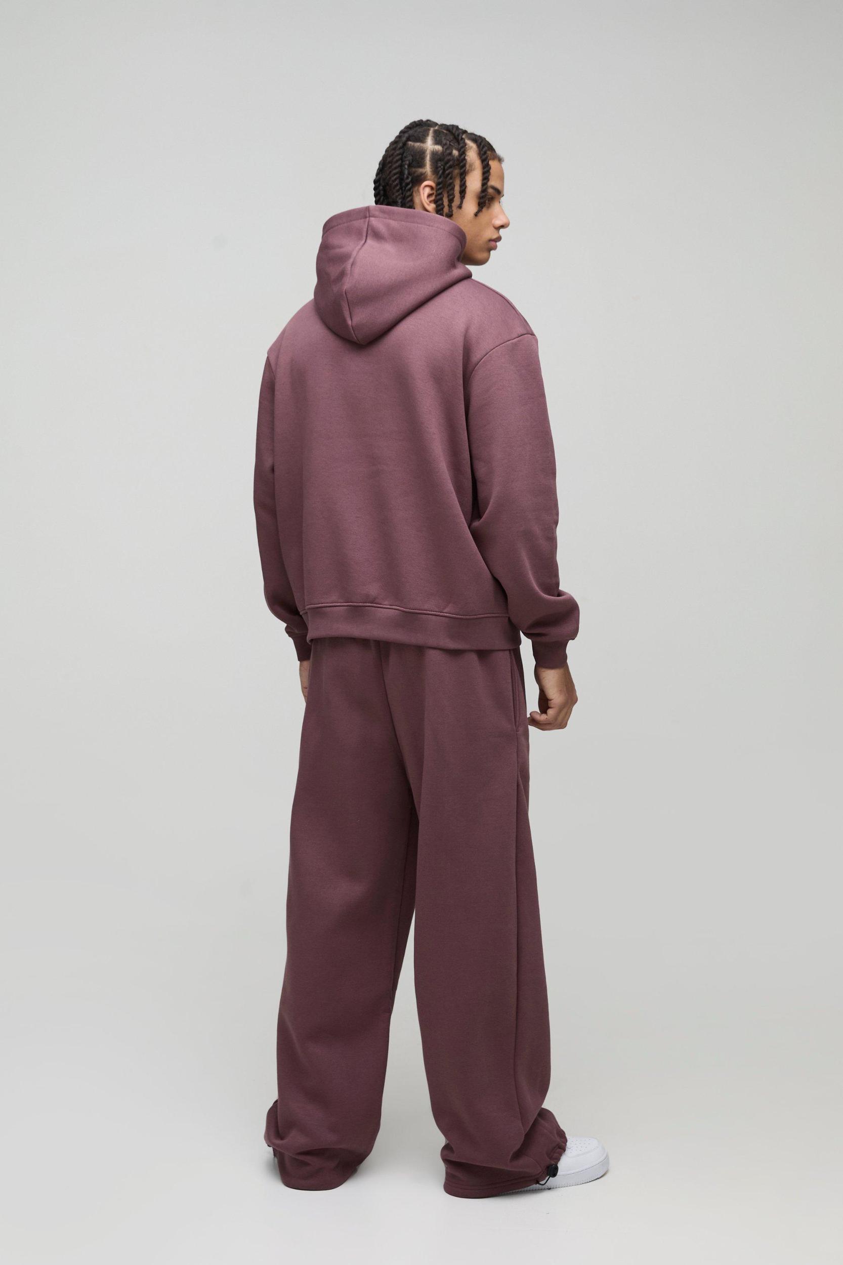Oversized Boxy Hoodie & Wide Leg Tie Cuff Tracksuit | boohooMAN USA Product Image