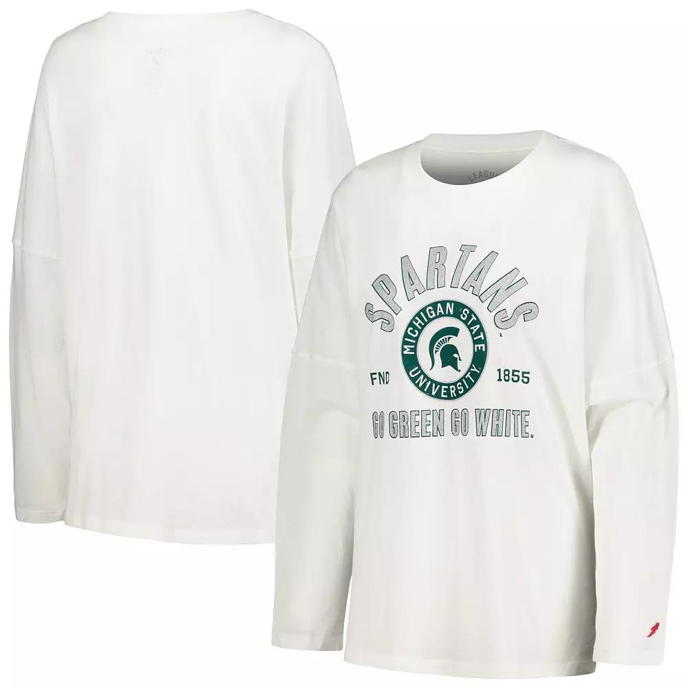 Women's League Collegiate Wear White Michigan State Spartans Clothesline Oversized Long Sleeve T-Shirt, Size: Large Product Image