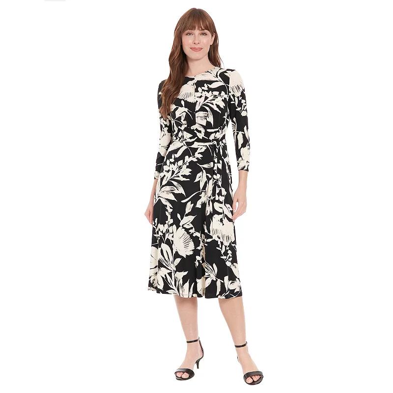Women's London Times Floral Side Tie Fit & Flare Dress, Size: 6, Black Cream Product Image