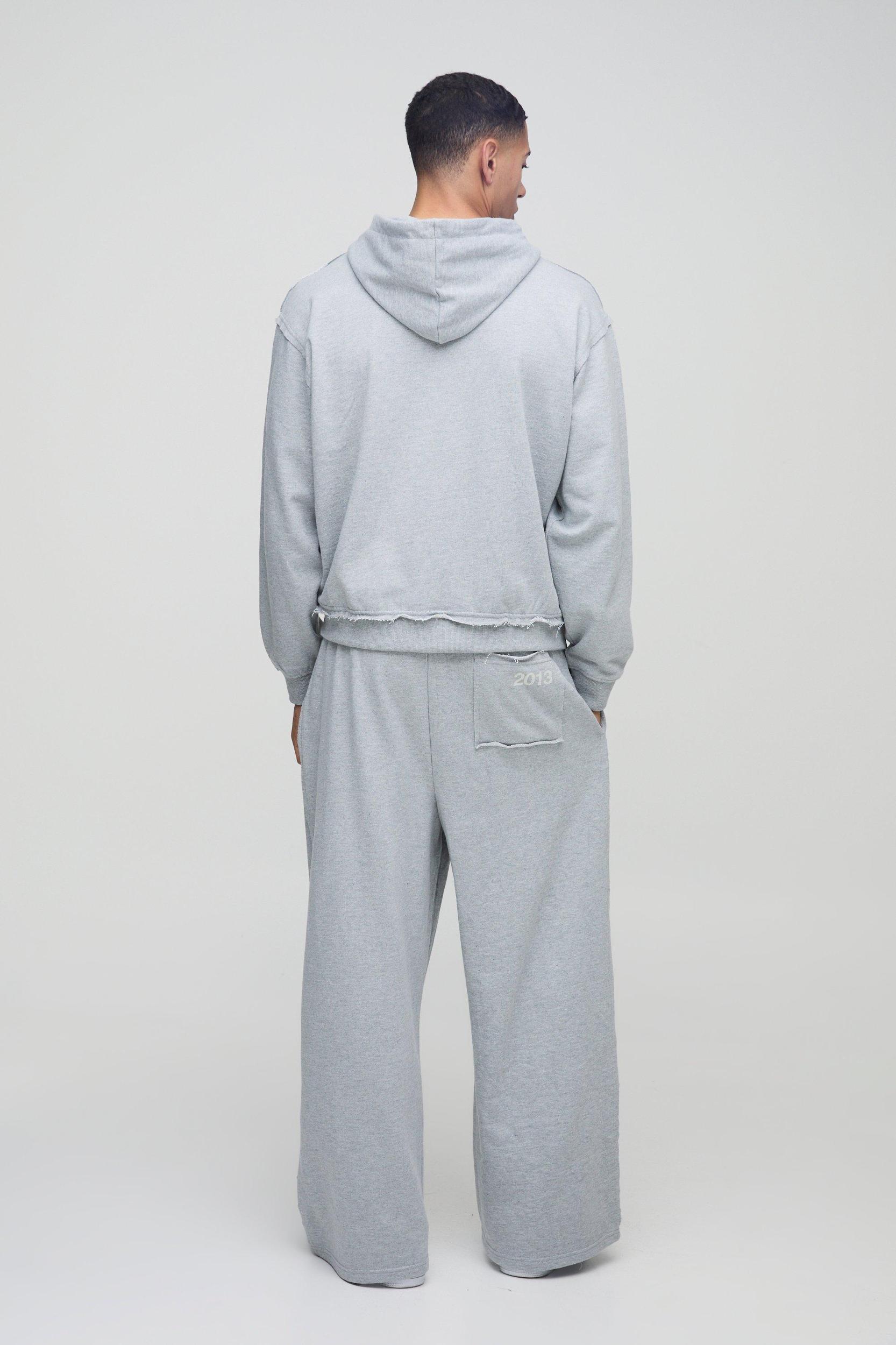Oversized Boxy Homme Raw Seams Loopback Hooded Zip Through Loopback Tracksuit | boohooMAN USA Product Image