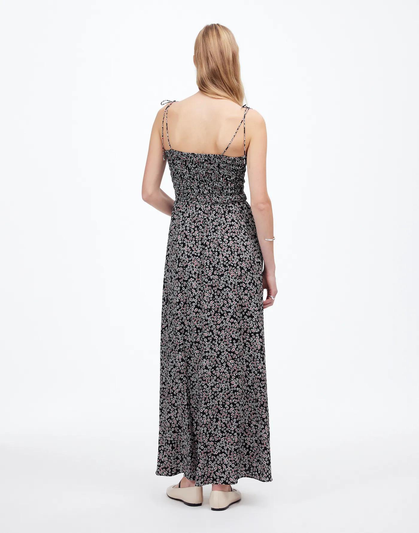 Smocked Tie-Strap Midi Dress in Floral Product Image