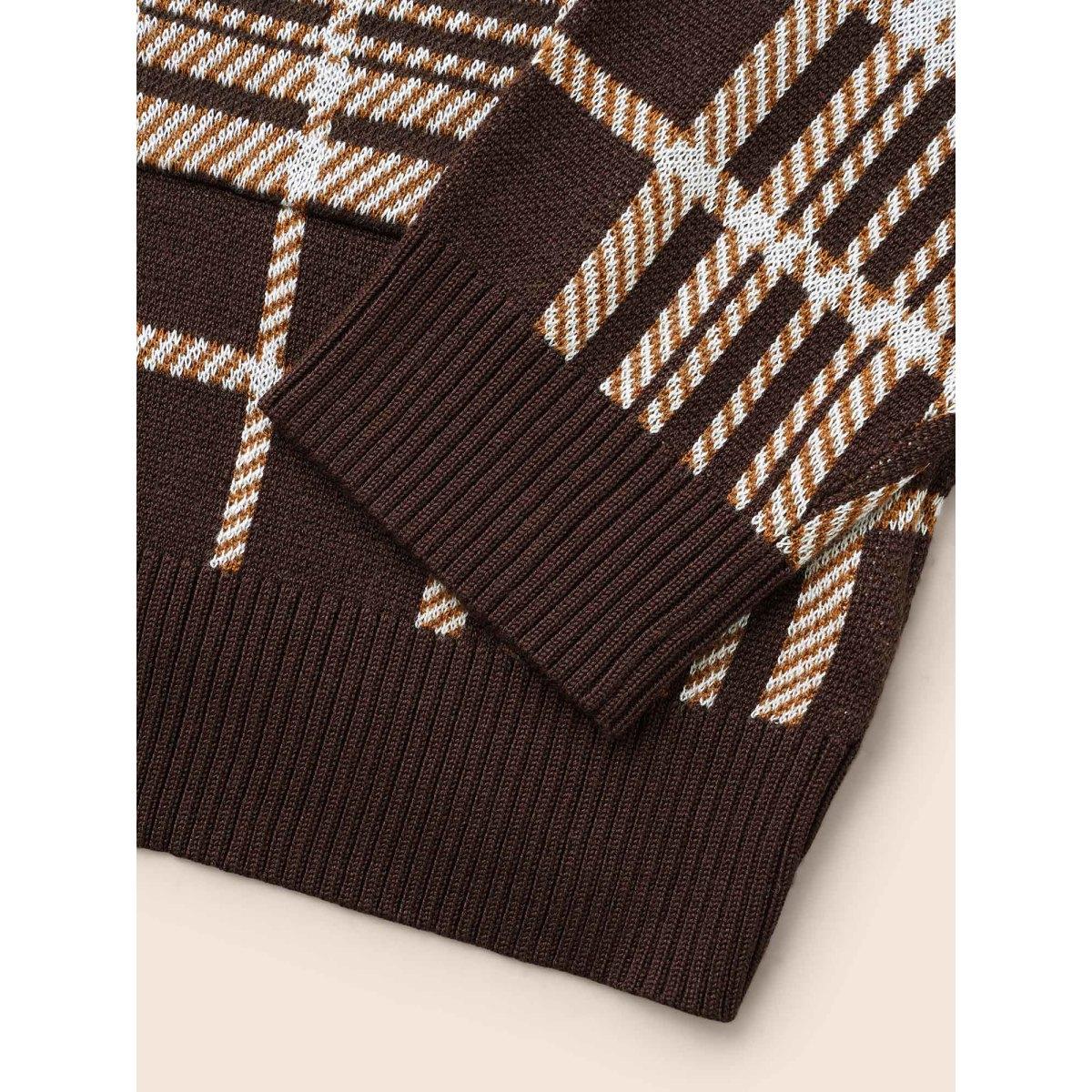 Plus Size Plaid Open Front Patch Pocket Cardigan DarkBrown Women Casual Loose Long Sleeve Everyday Cardigans BloomChic 10/M Product Image