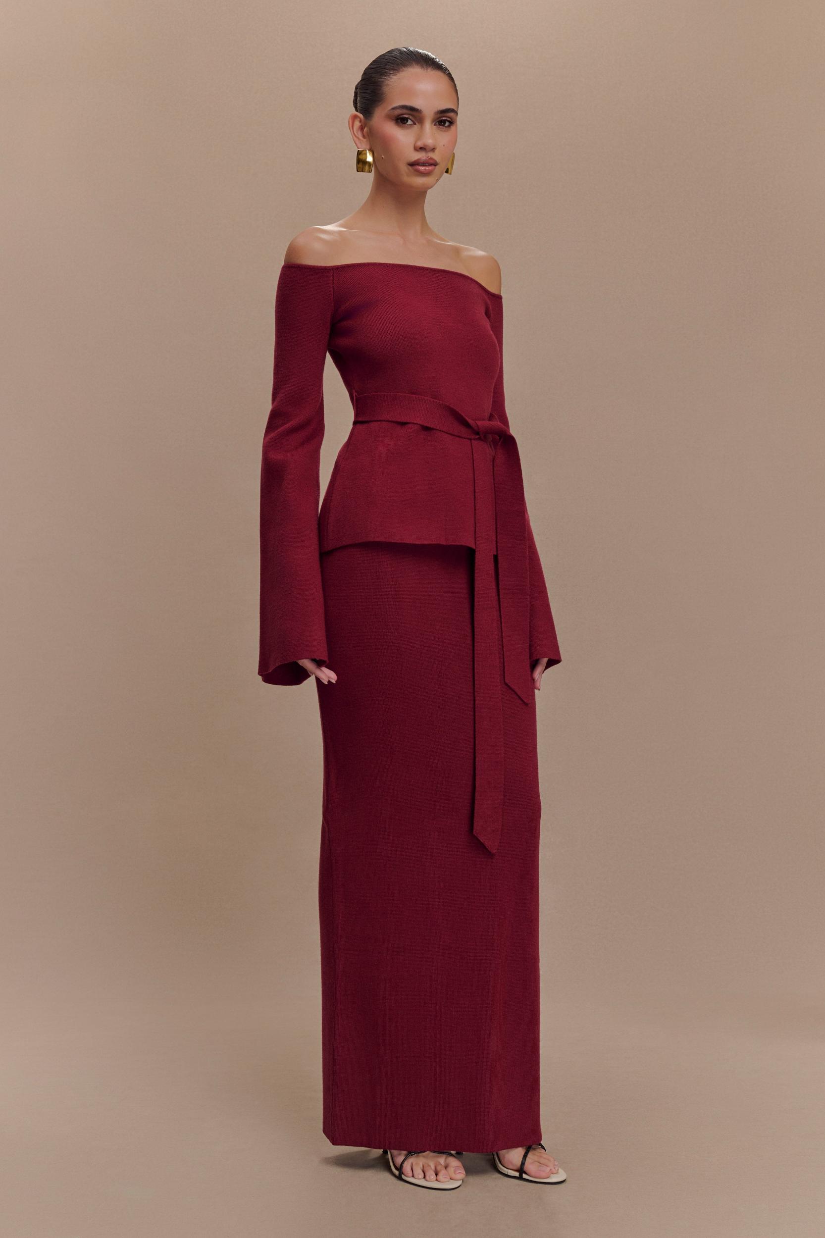 Kyle Knit Maxi Skirt - Cherry Red Product Image