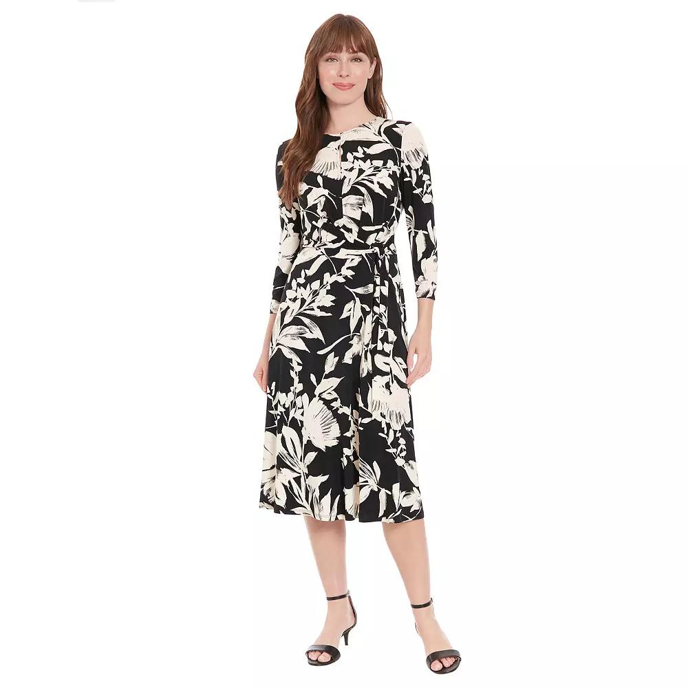 Women's London Times Floral Side Tie Fit & Flare Dress, Size: 6, Black Cream Product Image
