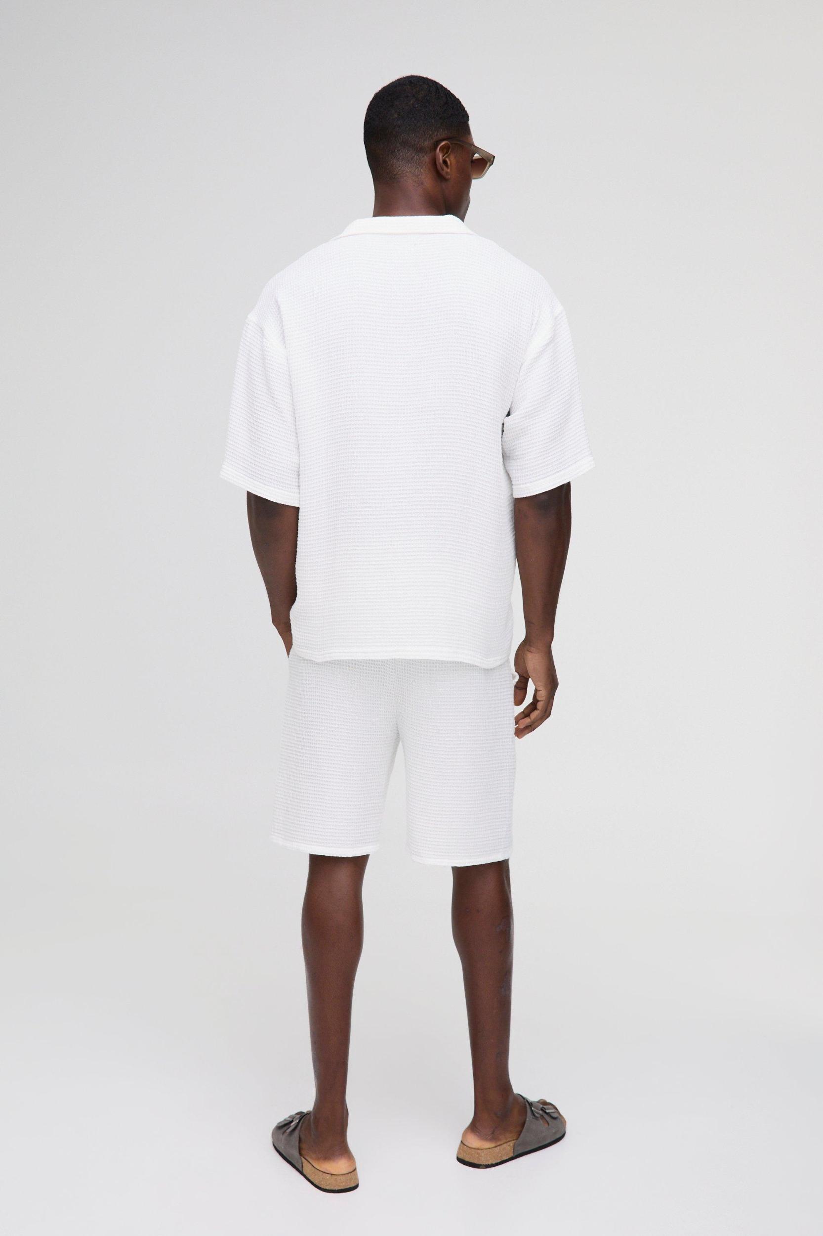 Overhead V-Neck Waffle Shirt & Short Set | boohooMAN USA Product Image