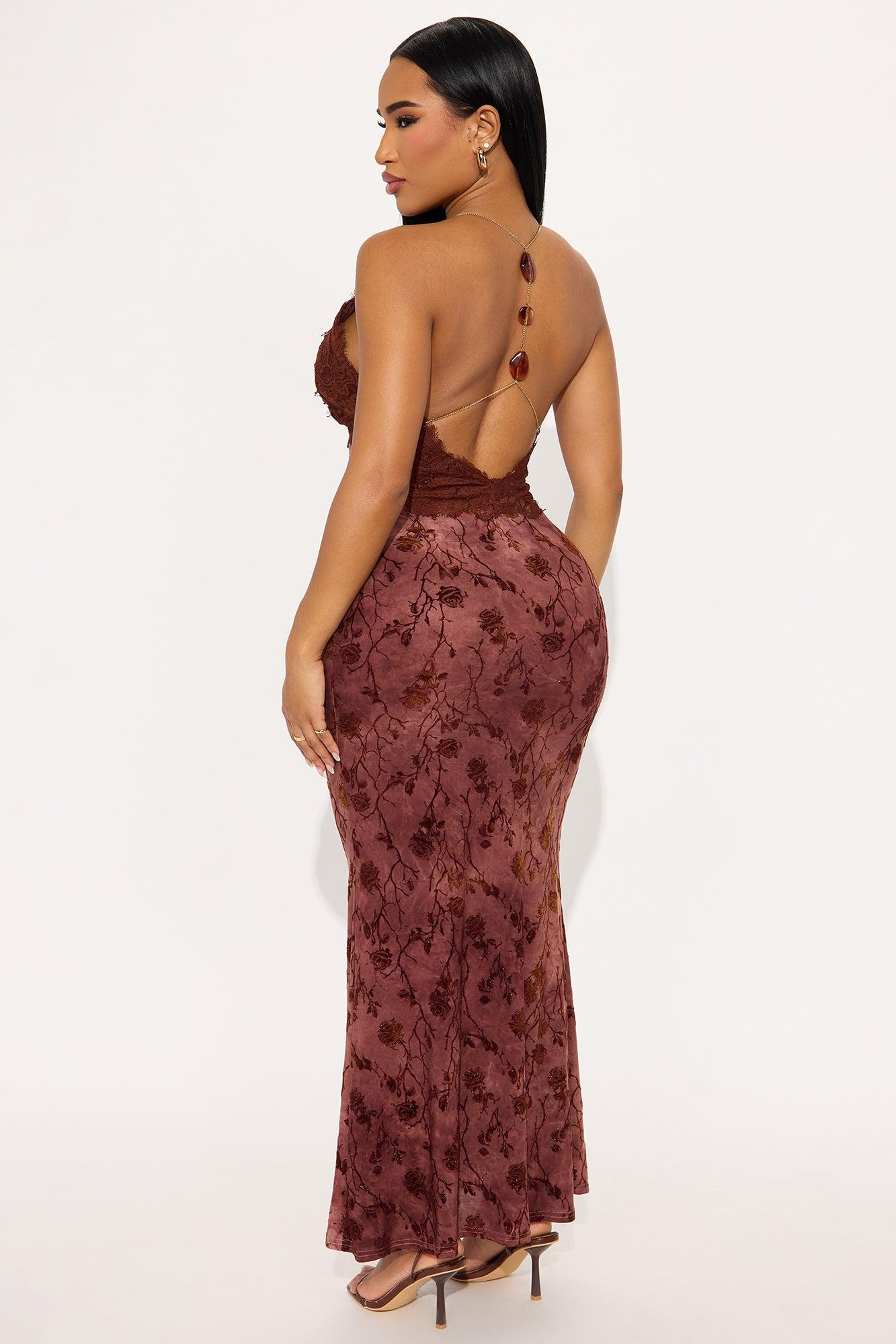 Candice Lace Flocked Maxi Dress - Burgundy/combo Female Product Image