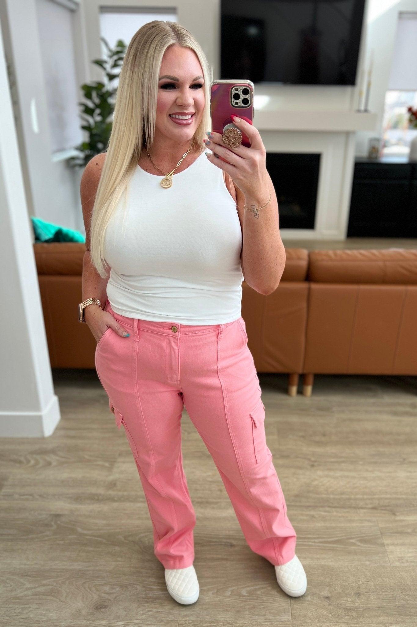 Peggy High Rise Cargo Straight Jeans in Pink (Online Exclusive) Product Image