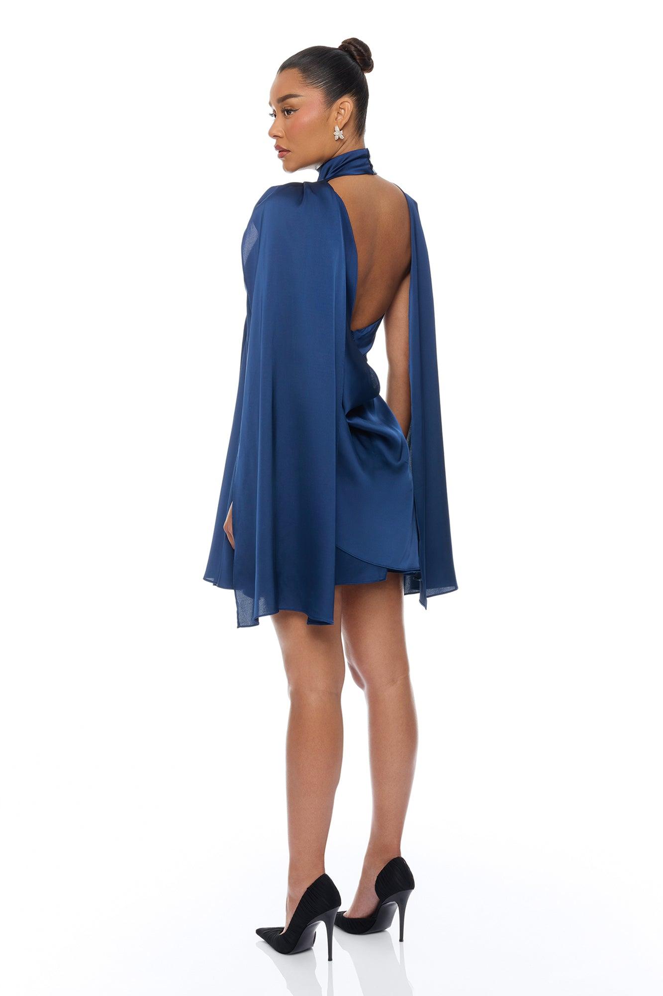 Rachelle Draped Satin Mini Dress - Navy Female Product Image