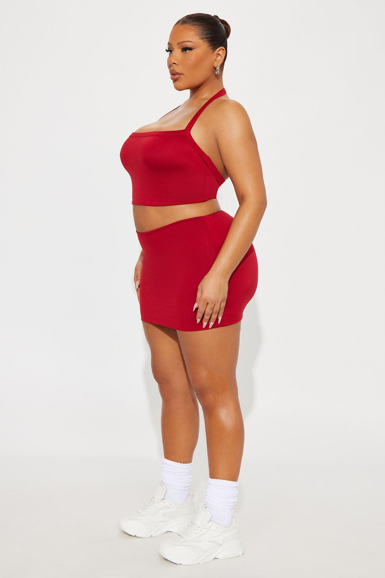 Contour Double Lined Cropped Halter Top - Red Female Product Image