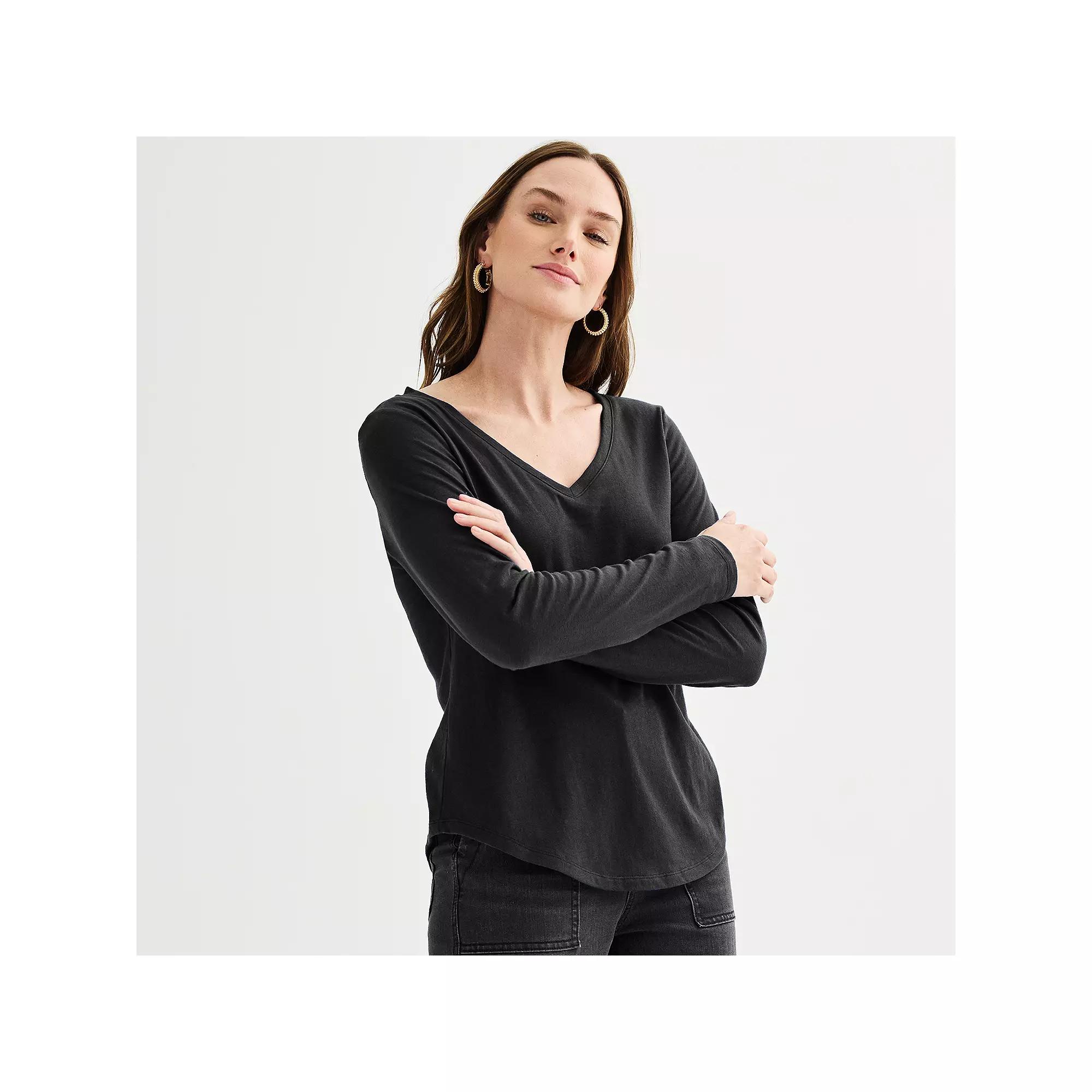 Petite Sonoma Goods For Life® Everyday Long Sleeve V-Neck T-Shirt, Women's,  Product Image