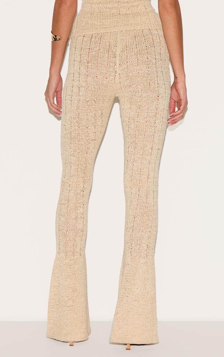 Oatmeal Textured Filigree Knit Wide Leg Pants Product Image