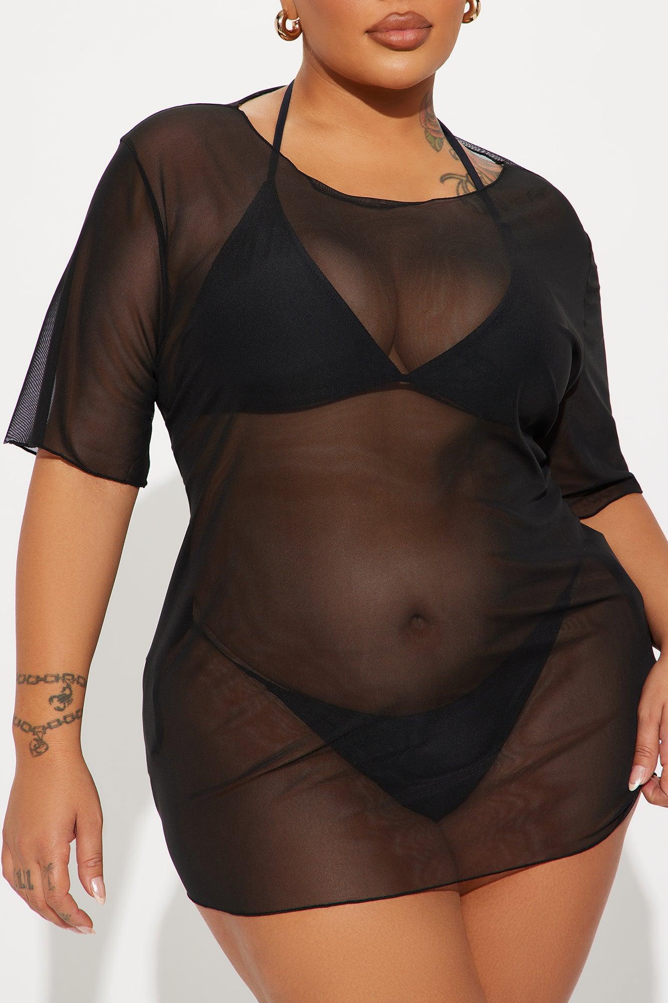 Shaina Ripped Cutout Mesh Cover Up - Black Product Image