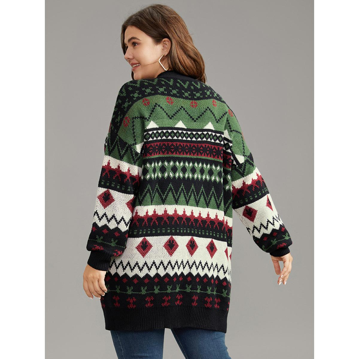 Plus Size Christmas Graphic Open Front Tunic Cardigan Multicolor Women Casual Loose Long Sleeve Dailywear Cardigans BloomChic 26/4X Product Image