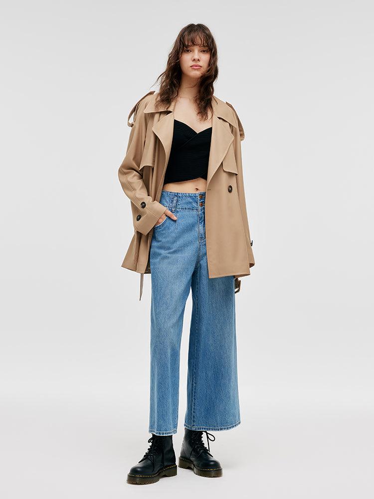 Wide-Leg Loose Women Capri Jeans Product Image