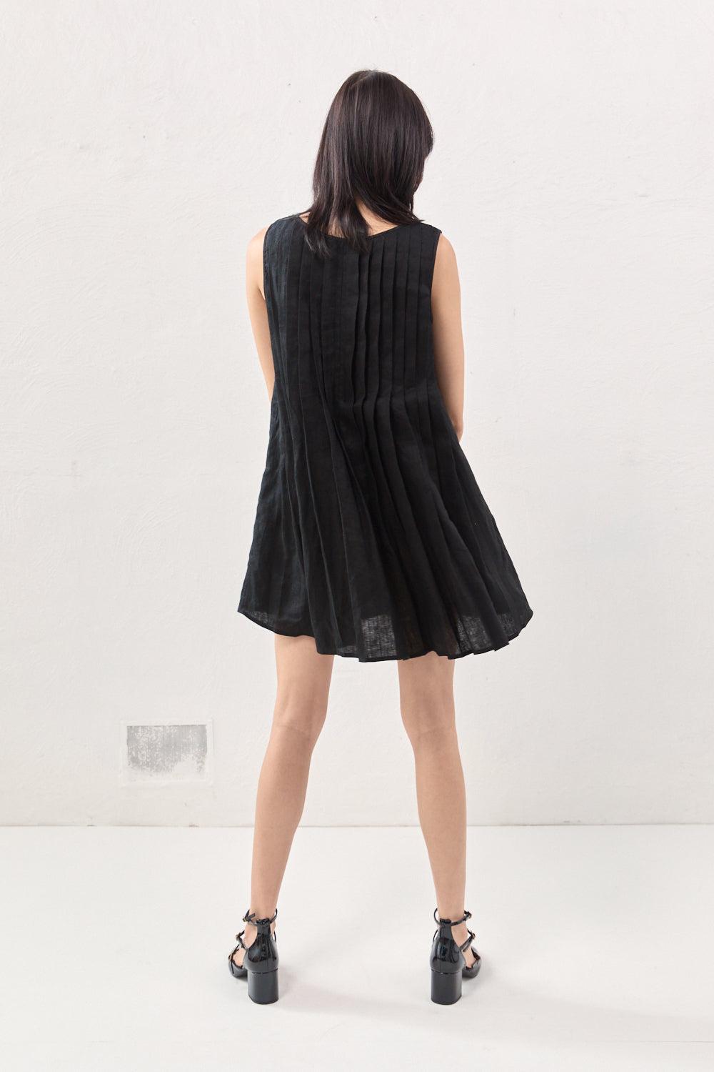 Valeria Linen Mini Dress Black Product Image