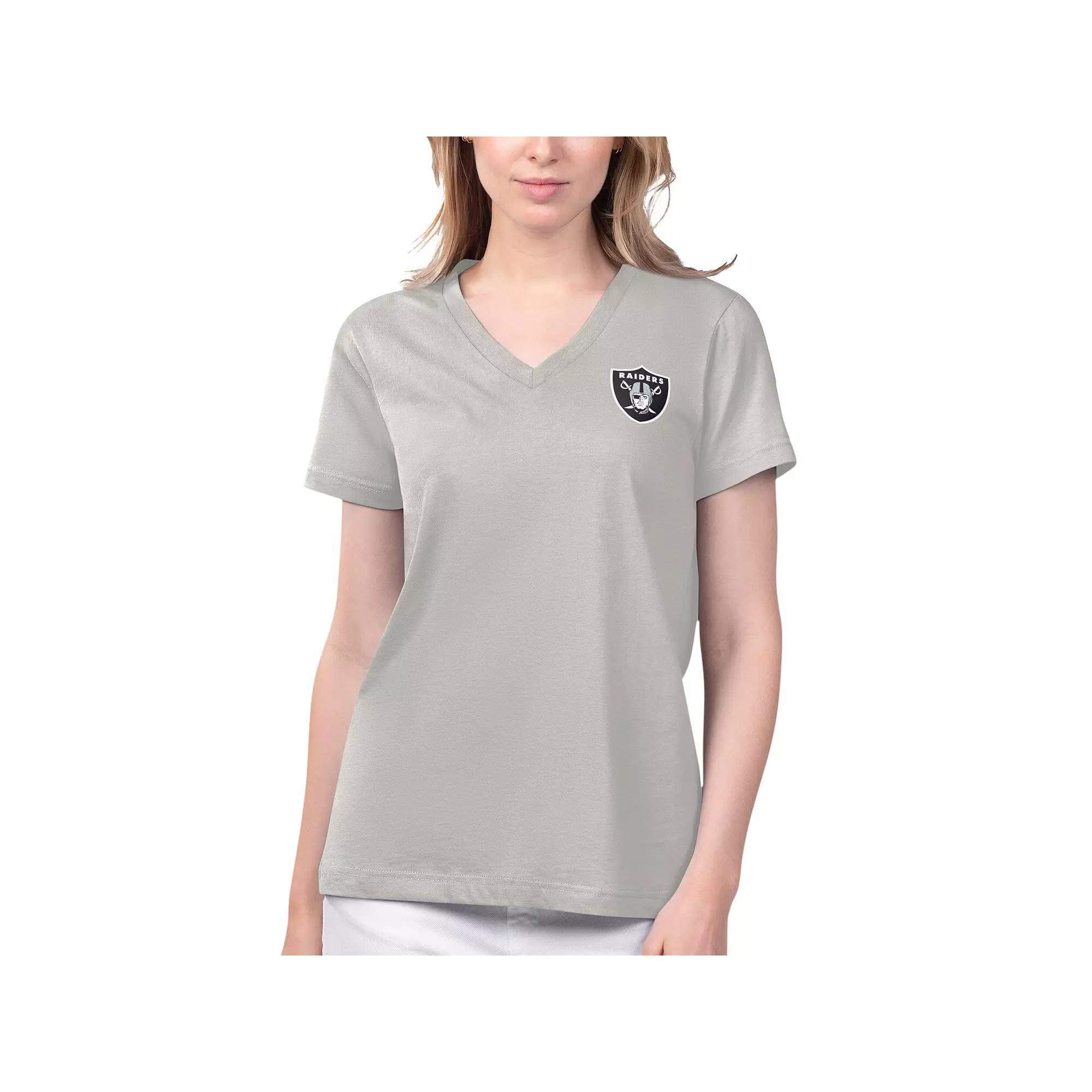 Women's Margaritaville Gray Las Vegas Raiders Game Time V-Neck T-Shirt,  Product Image