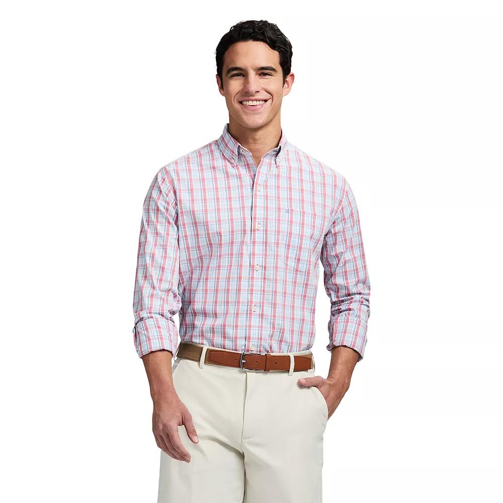 Men's IZOD Performance Comfort Long Sleeve Button Down Woven Shirt, Size: Large, Mauveglow Plaid Product Image