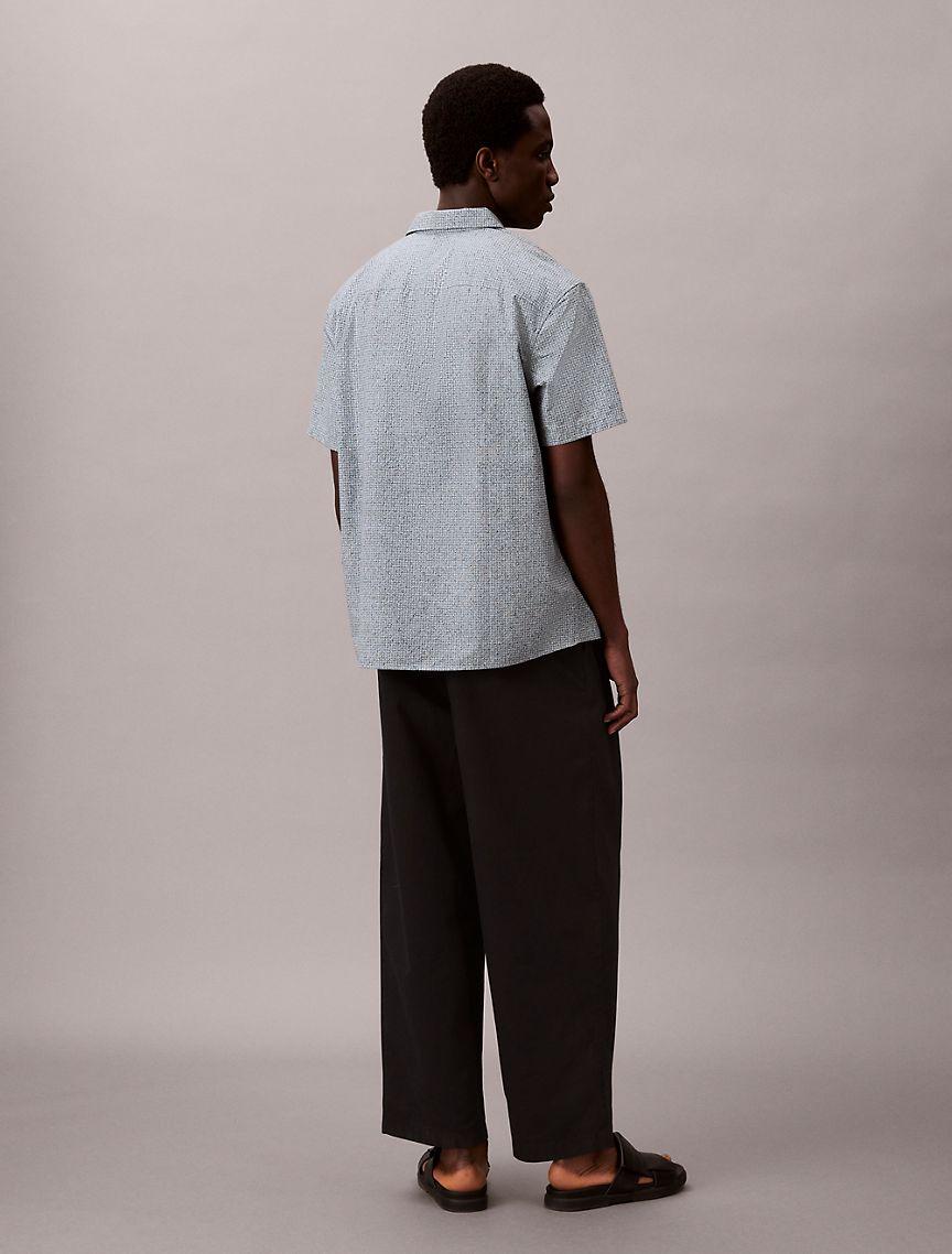 Grid Print Relaxed Button-Down Shirt  Product Image