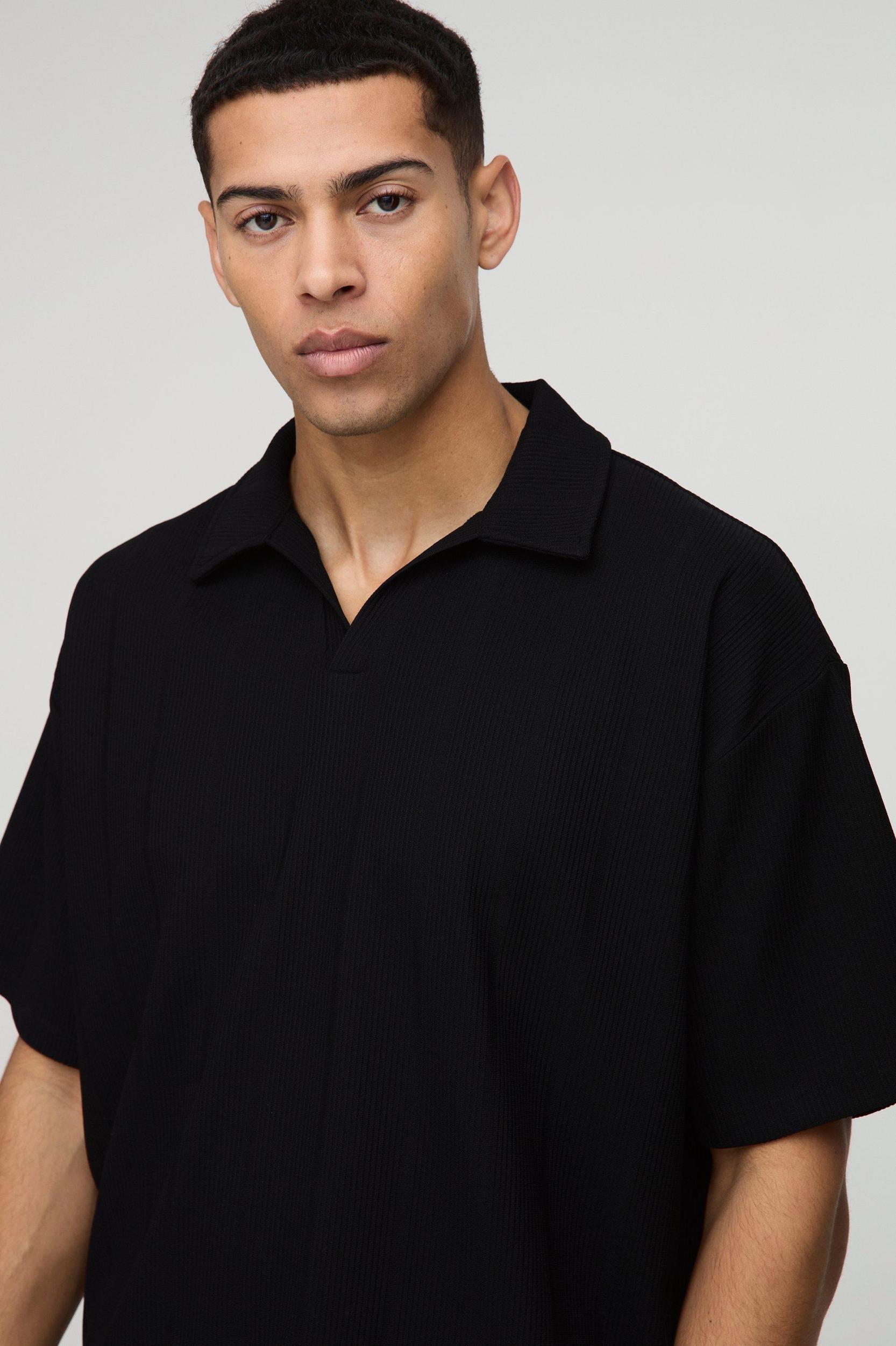 Oversized Boxy Wide Structured Rib Revere Polo | boohooMAN USA Product Image
