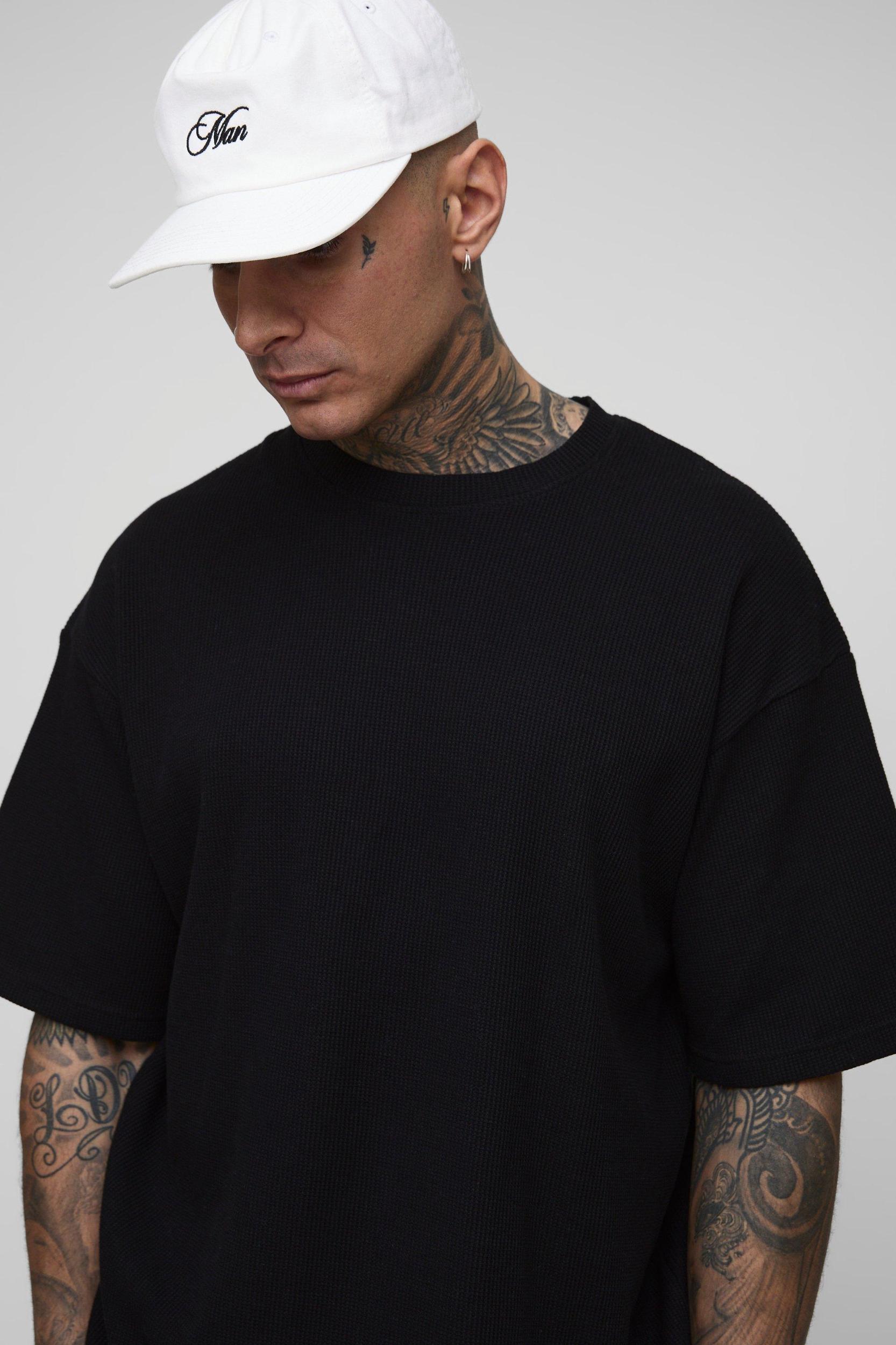 Tall Oversized Waffle T-Shirt & Cargo Short Set | boohooMAN USA Product Image