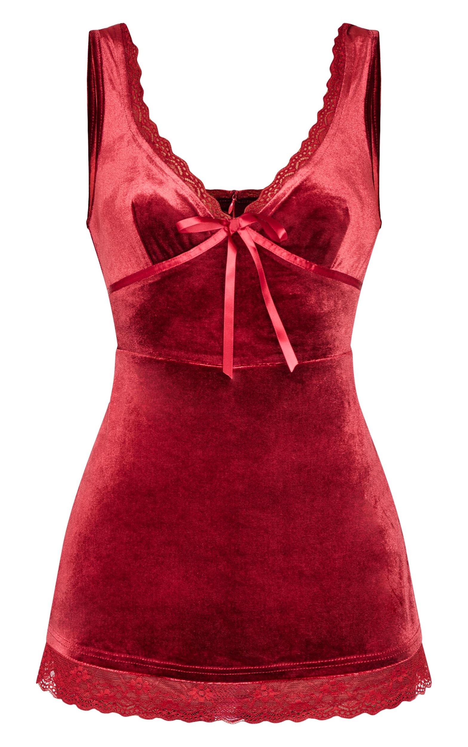  Burgundy Velvet Ribbon Trim Romper Product Image