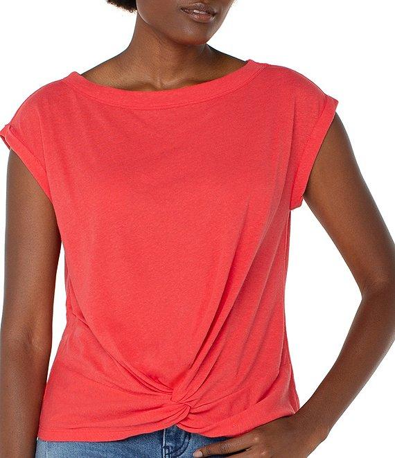 Liverpool Los Angeles Knit Boat Neck Short Flutter Sleeve Top Product Image