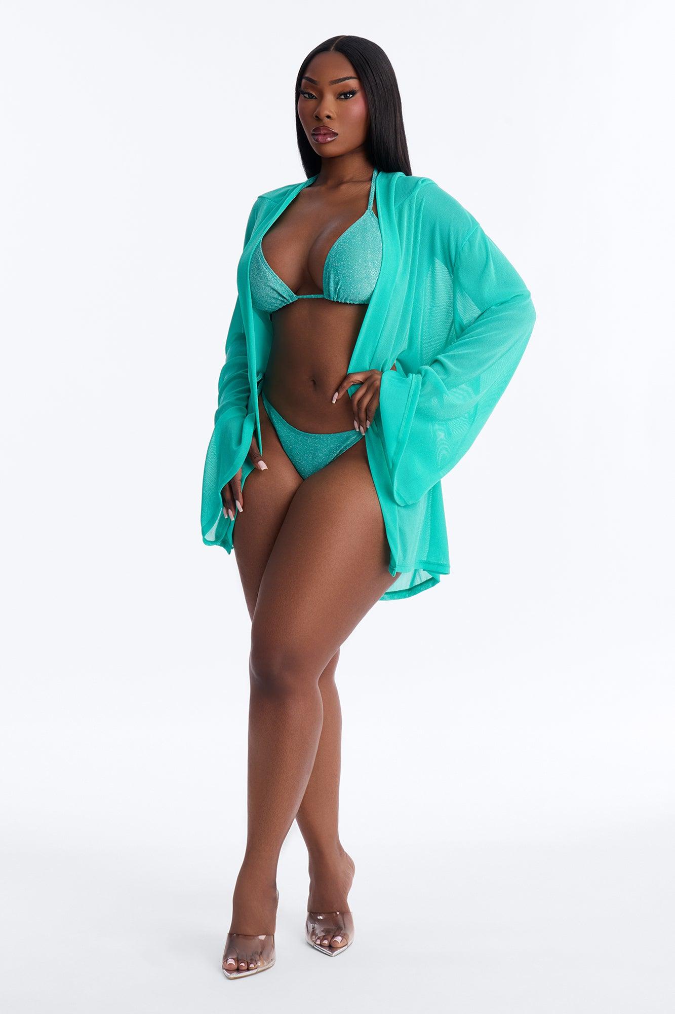 Shining For You Bikini And Robe Coverup Set - Teal Female Product Image