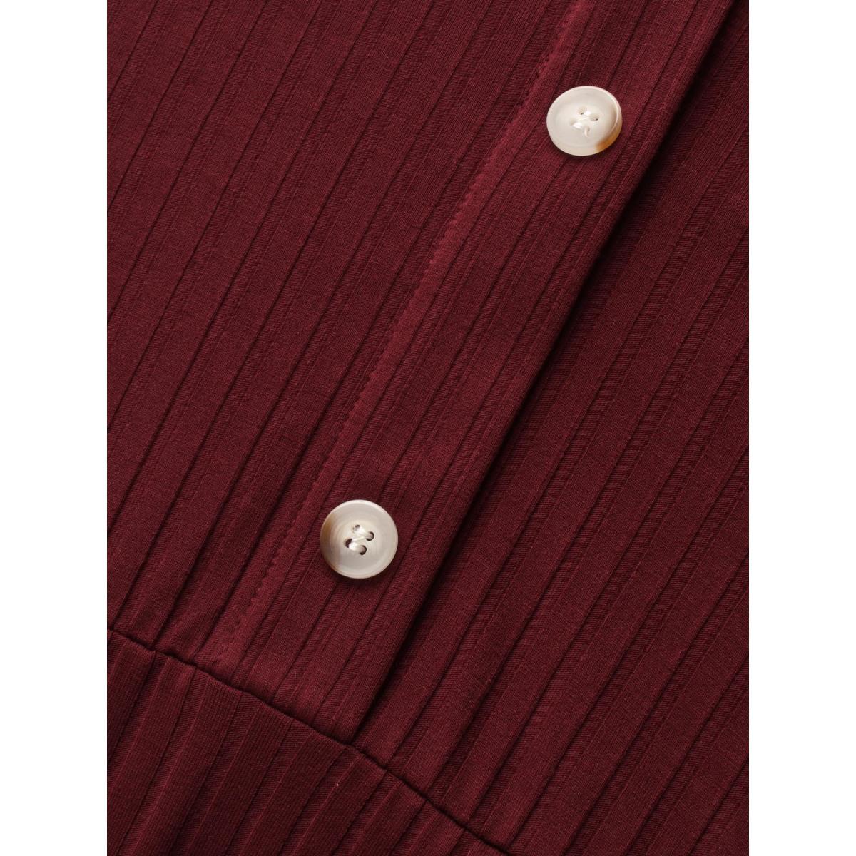 Plus Size Contrast Patchwork Button Up Dress Deepred Women Casual Texture Shirt collar Sleeveless Curvy BloomChic 28/5X Product Image