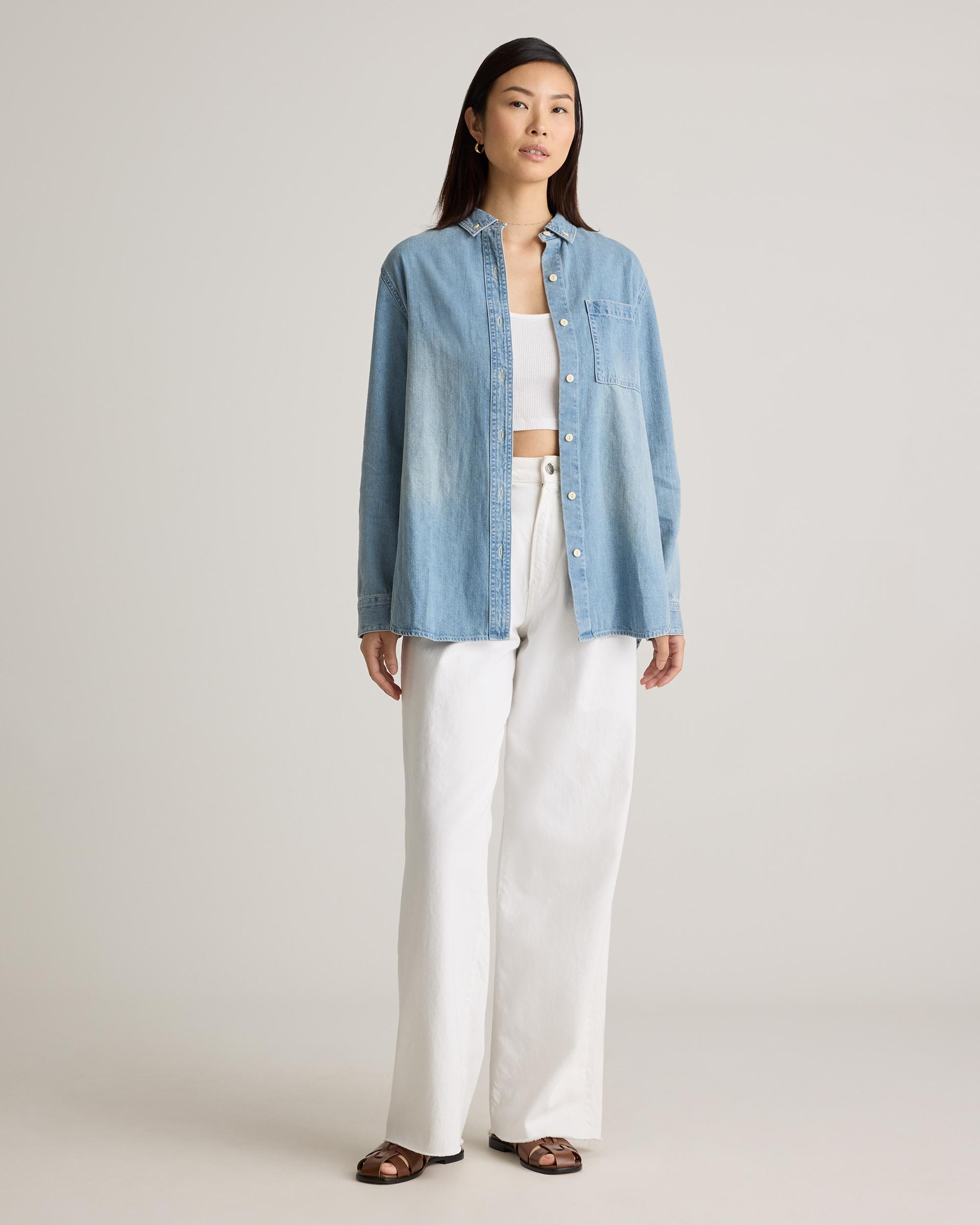 Quince | Women's Distressed Denim OverSized Shirt Size XS, Cotton Product Image
