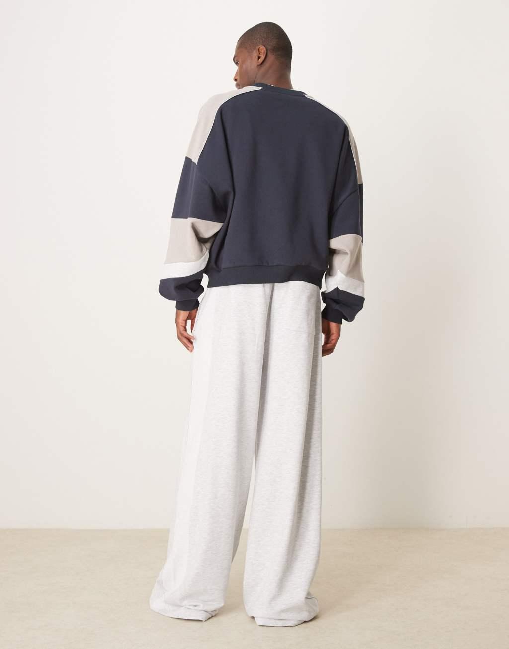 ASOS DESIGN super wide leg sweatpants with side panels in gray heather Product Image