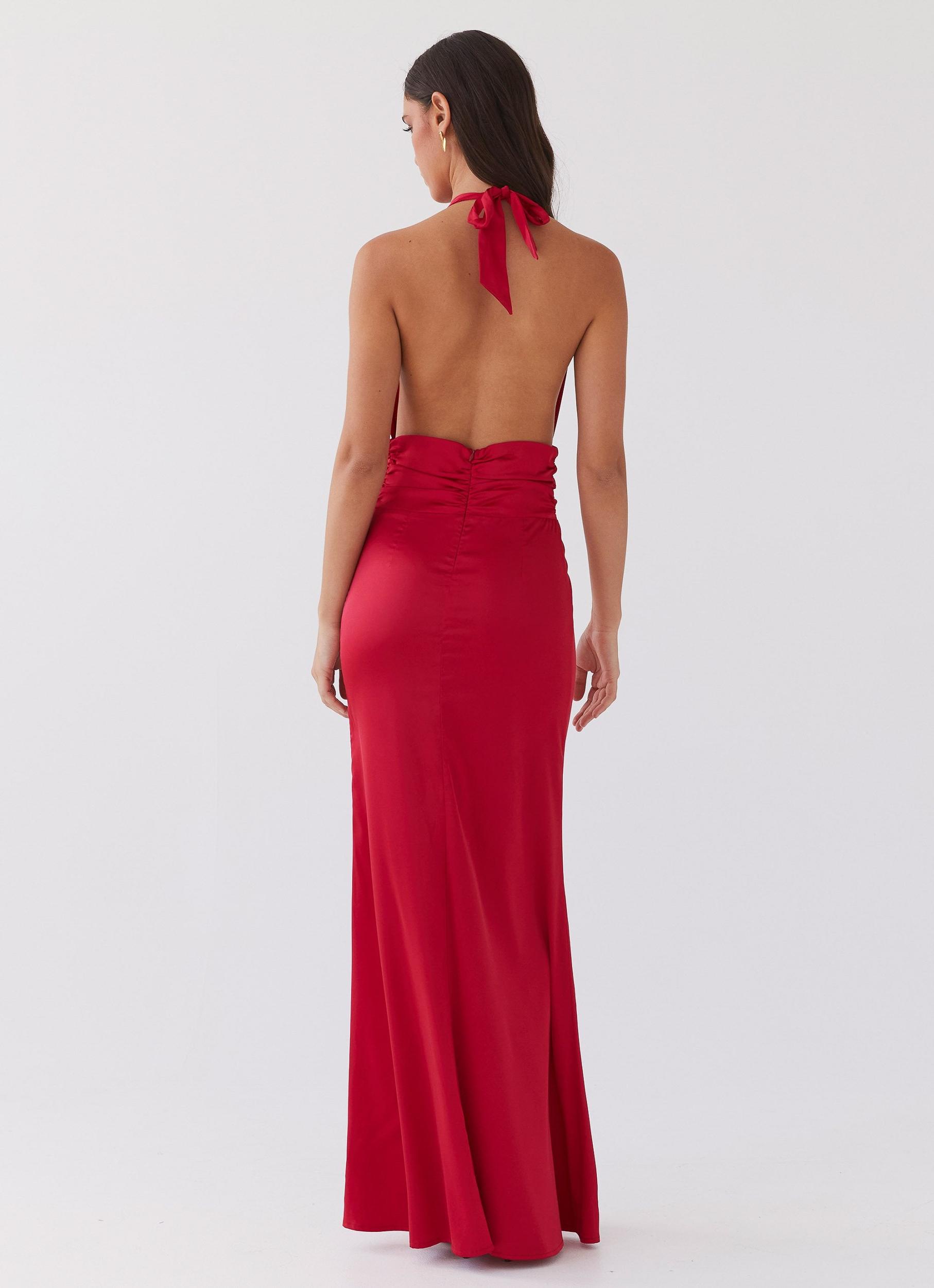 Lovelust Halterneck Maxi Dress - Red Product Image