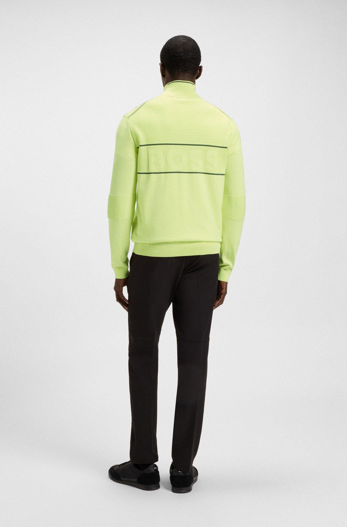 BOSS - Water-repellent cotton sweater with zip neck - Light Green Product Image