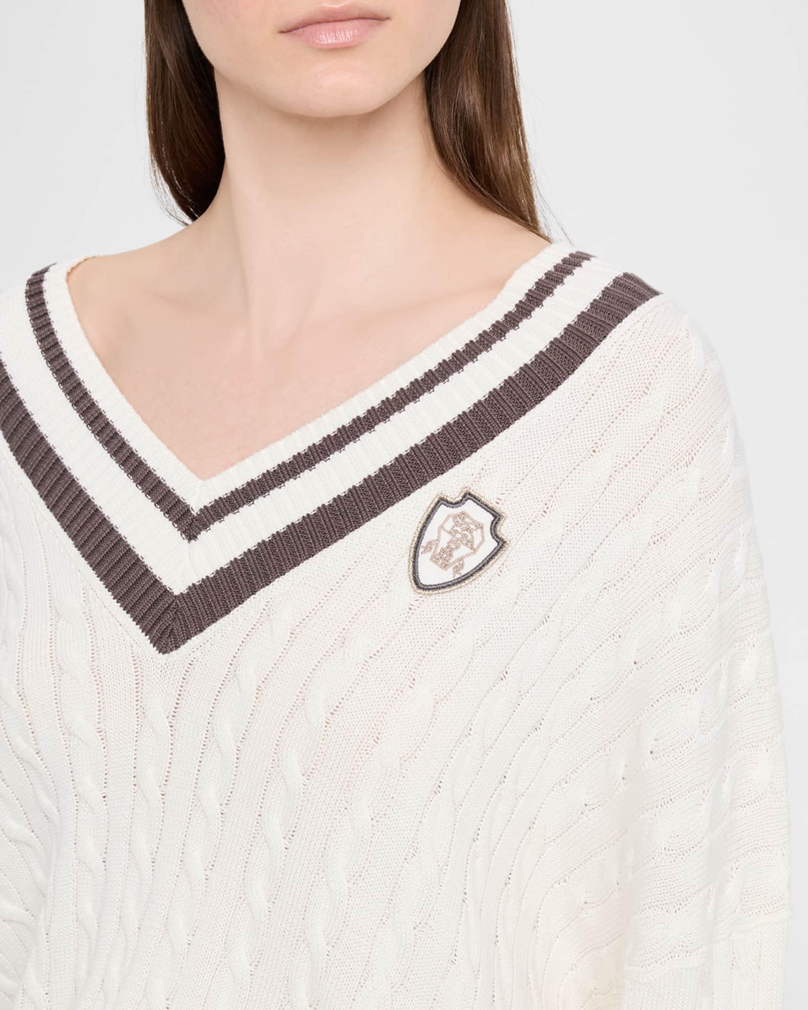 Cable-Knit Sport Club V-Neck Sweater Product Image