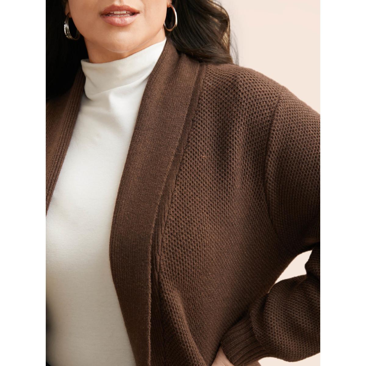 Plus Size Supersoft Essentials Textured Lapel Collar Cardigan Yellowishbrown Women Casual Loose Long Sleeve Everyday Cardigans BloomChic 14-16/1X Product Image