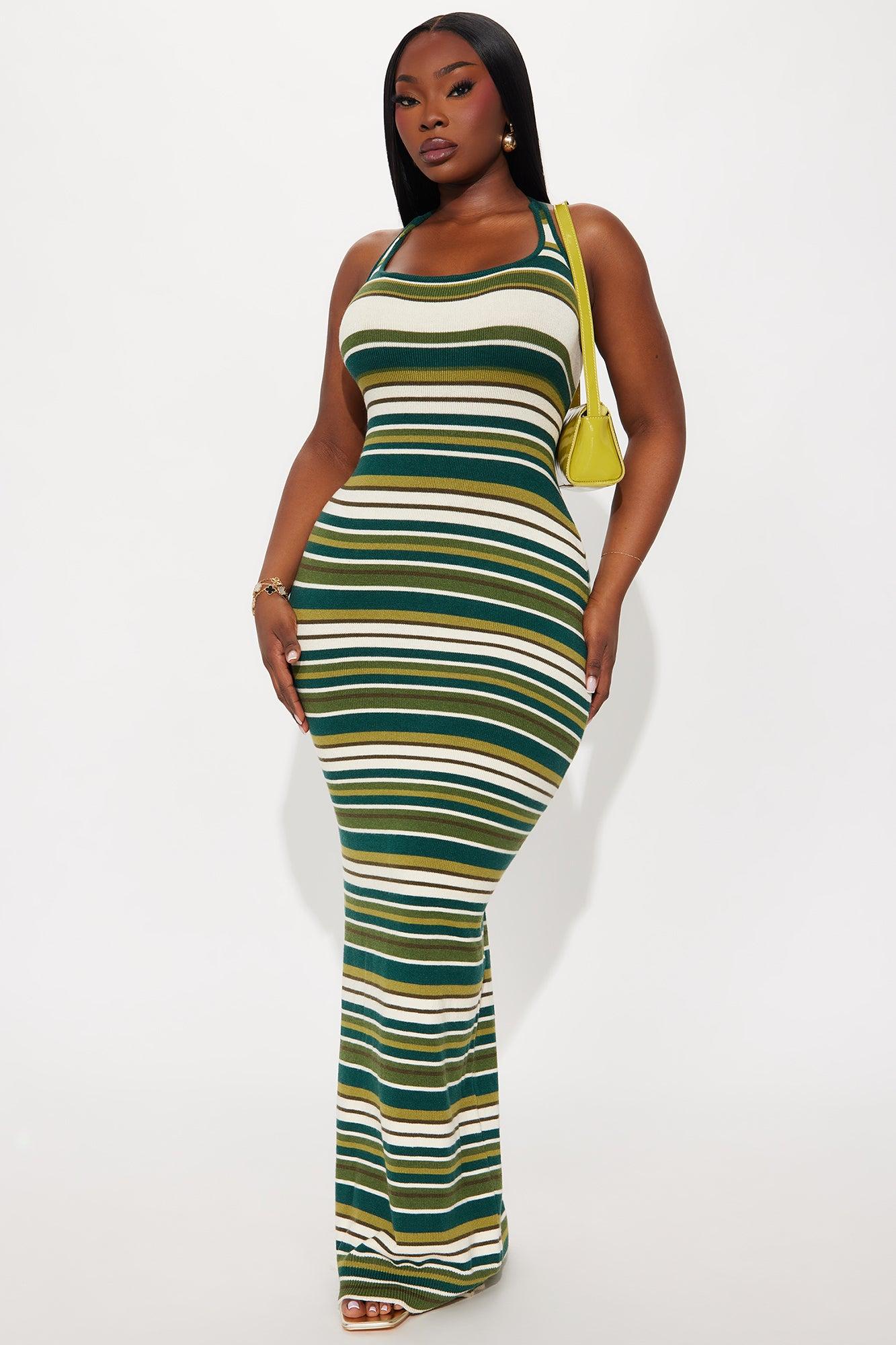 Lynette Striped Maxi Dress - Green/combo Female Product Image