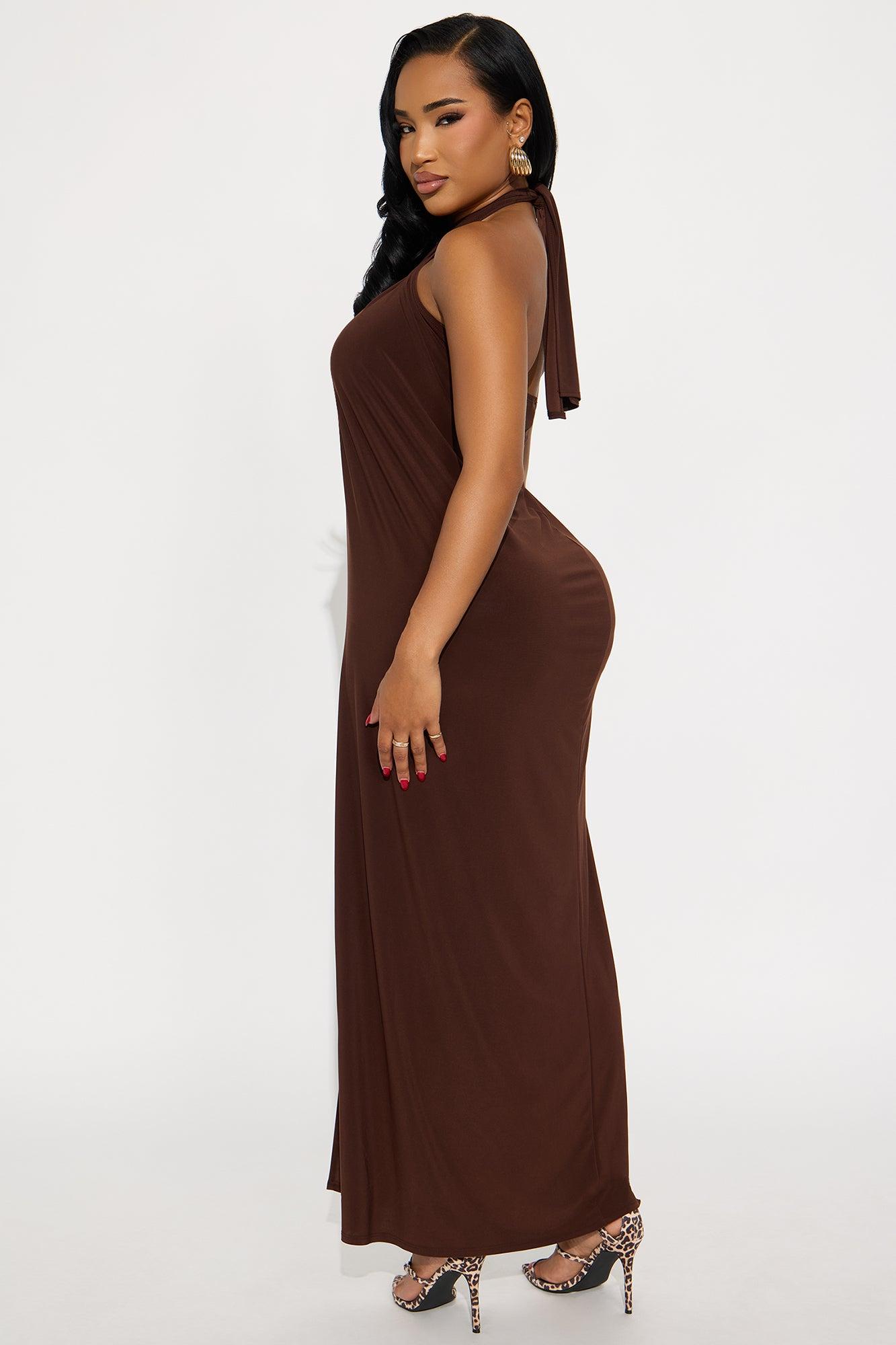 Tatum High Slit Maxi Dress - Brown Product Image