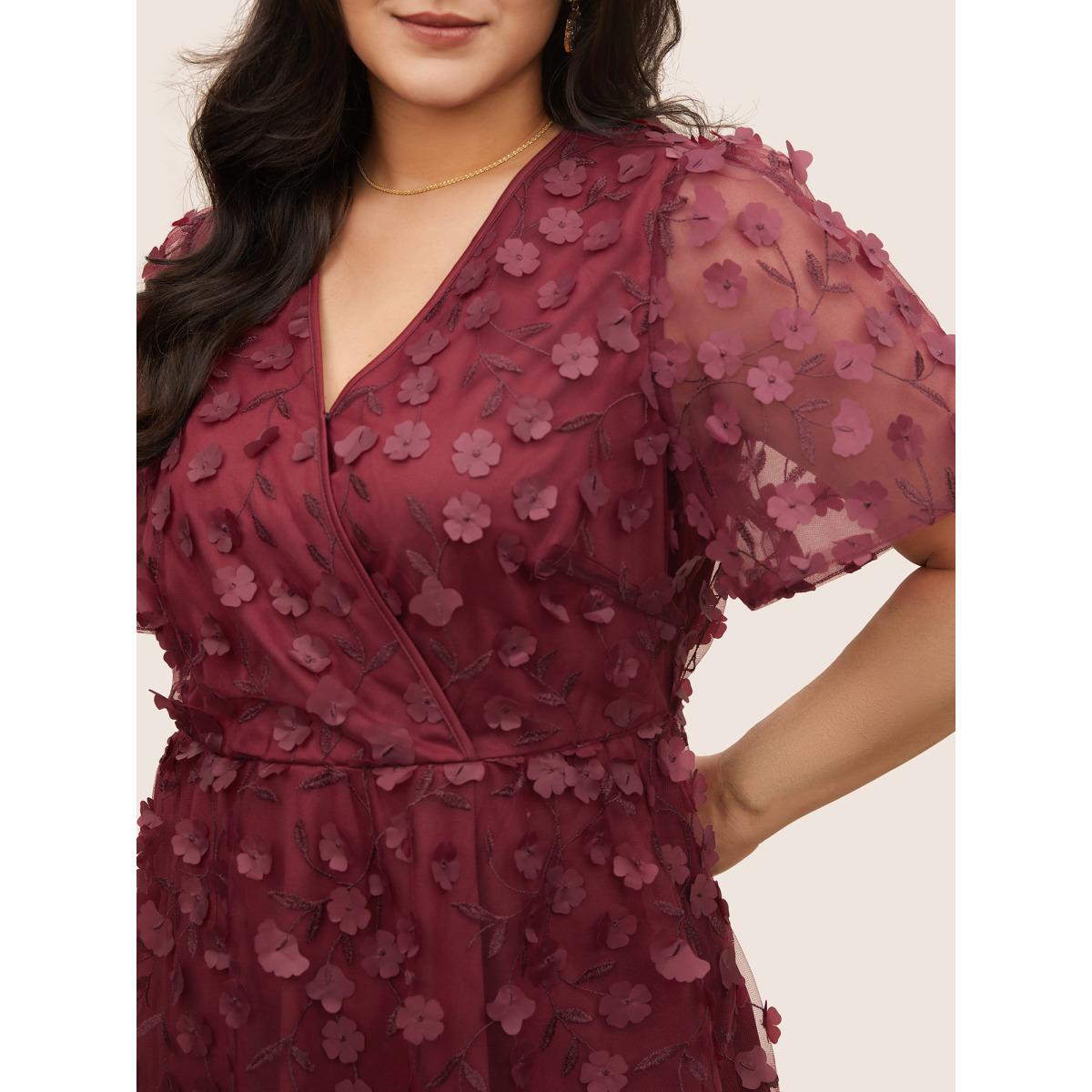 Plus Size Plisse Mesh Pocket Overlap Collar Dress Scarlet Women Cocktail Non Overlap Collar Short sleeve Curvy Midi Dress BloomChic 14-16/1X Product Image