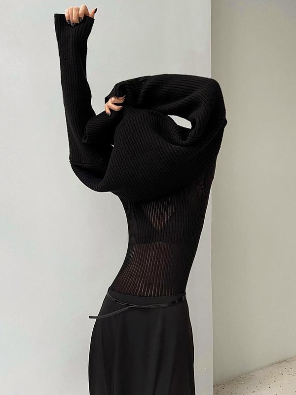 Long Sleeves Skinny See-Through Split-Joint Round-Neck T-Shirts Product Image