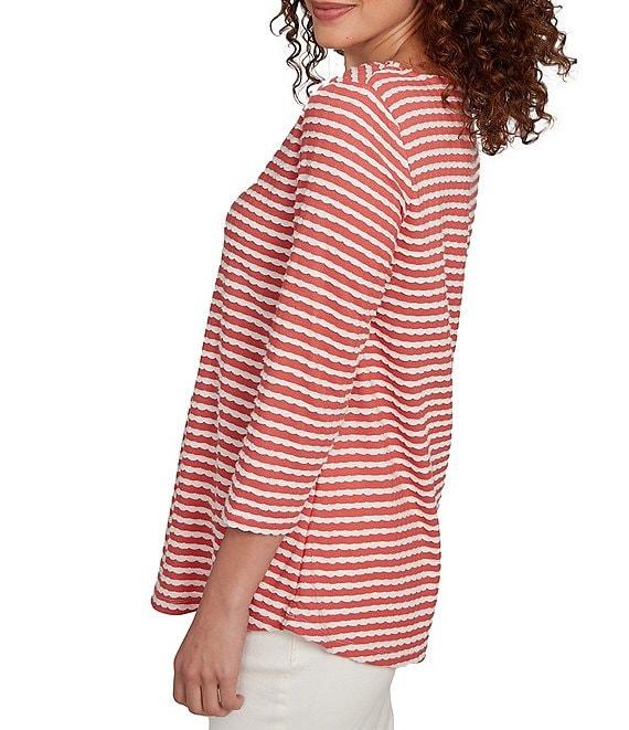 Ruby Rd. Petite Size Textured Knit Stripe Print Square Neck 3/4 Sleeve Top Product Image