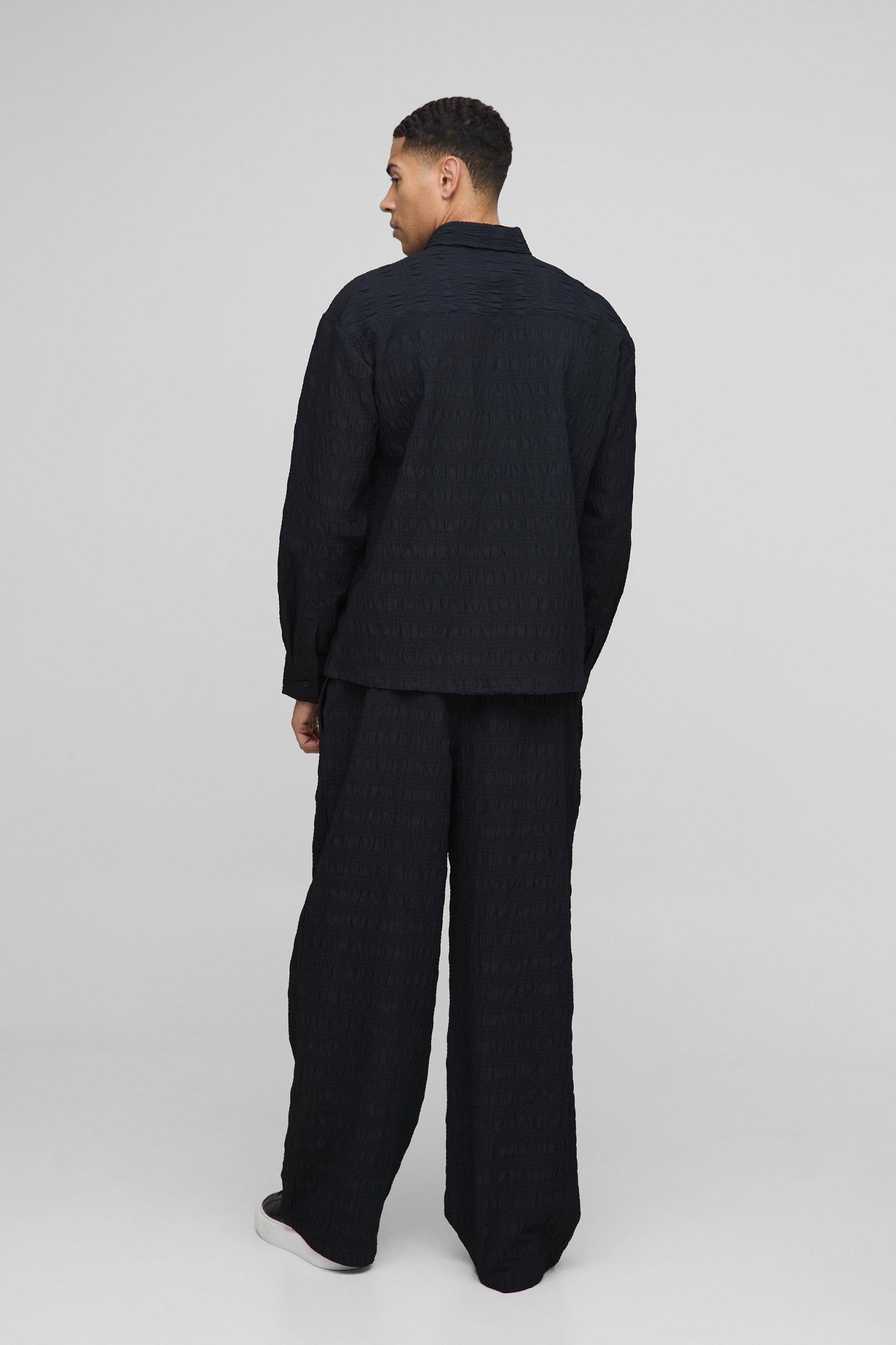 Man Oversized Long Sleeve Seersucker Shirt & Pants Set | boohooMAN USA Product Image