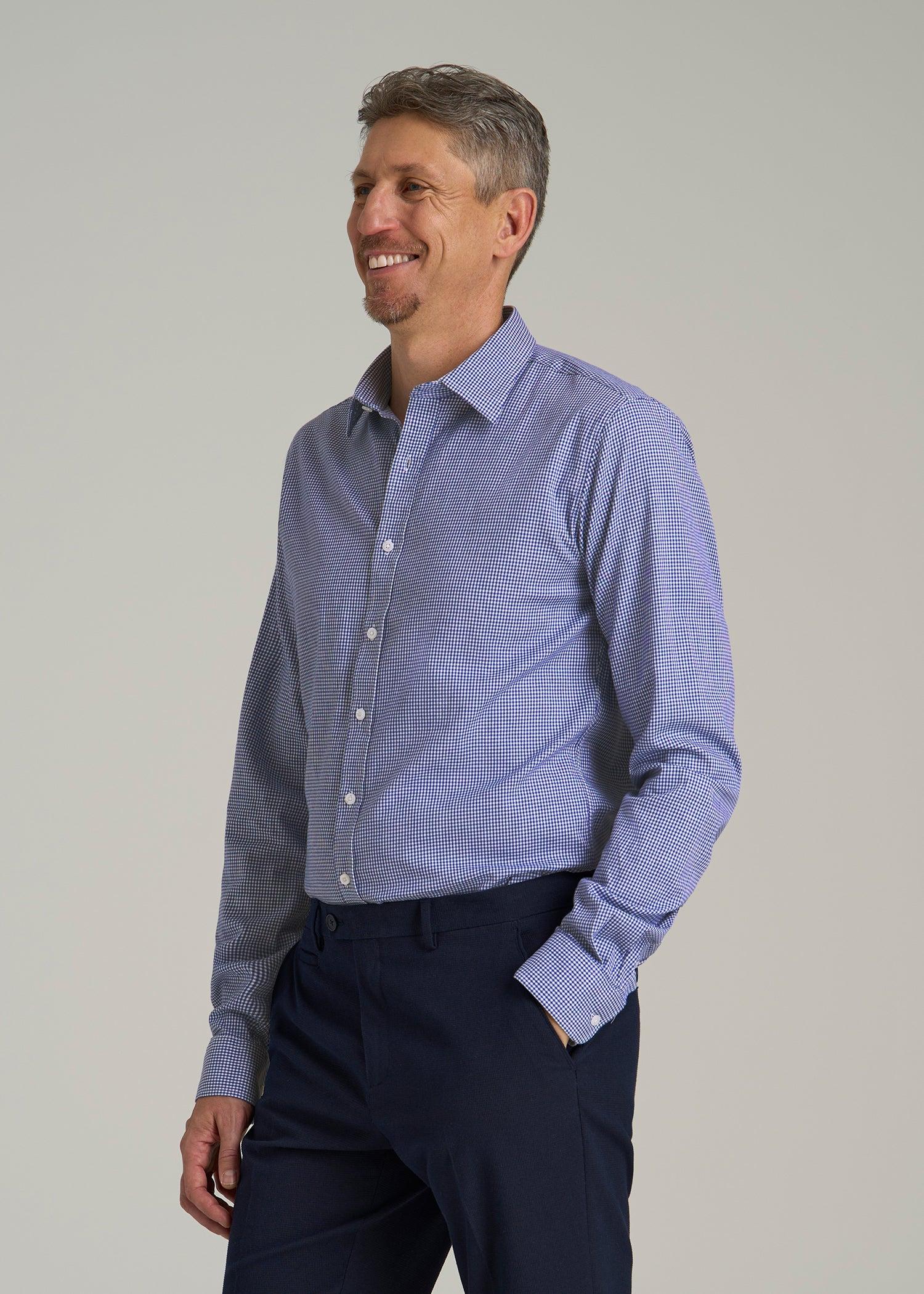 Oskar Button-Up Dress Shirt for Tall Men in Cobalt Mini Check Male Product Image