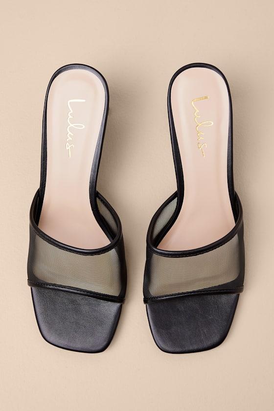 Roreto Black Mesh High Heel Slide Sandals Product Image