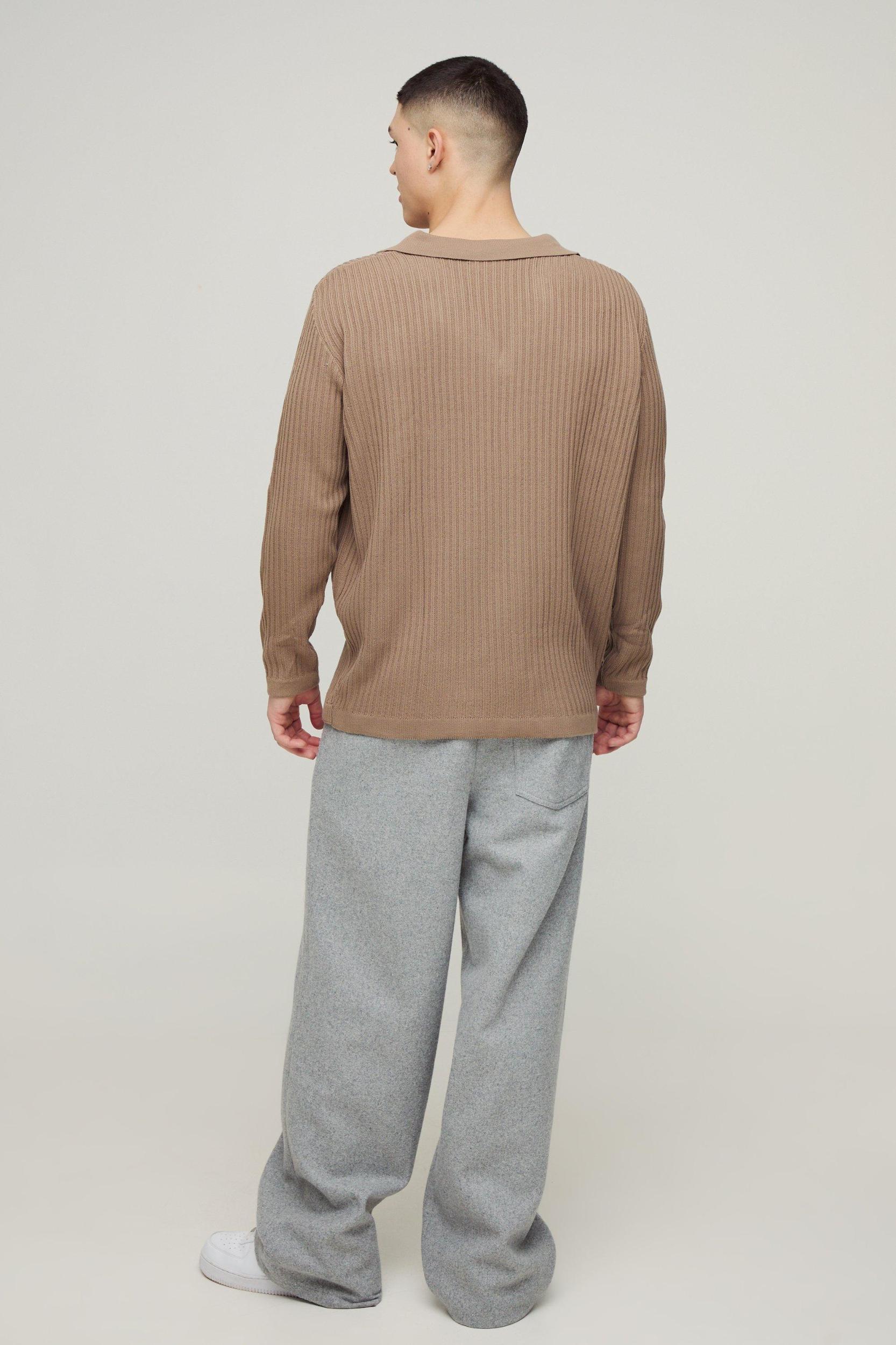 Oversized Ribbed Revere Knitted Polo | boohooMAN USA Product Image